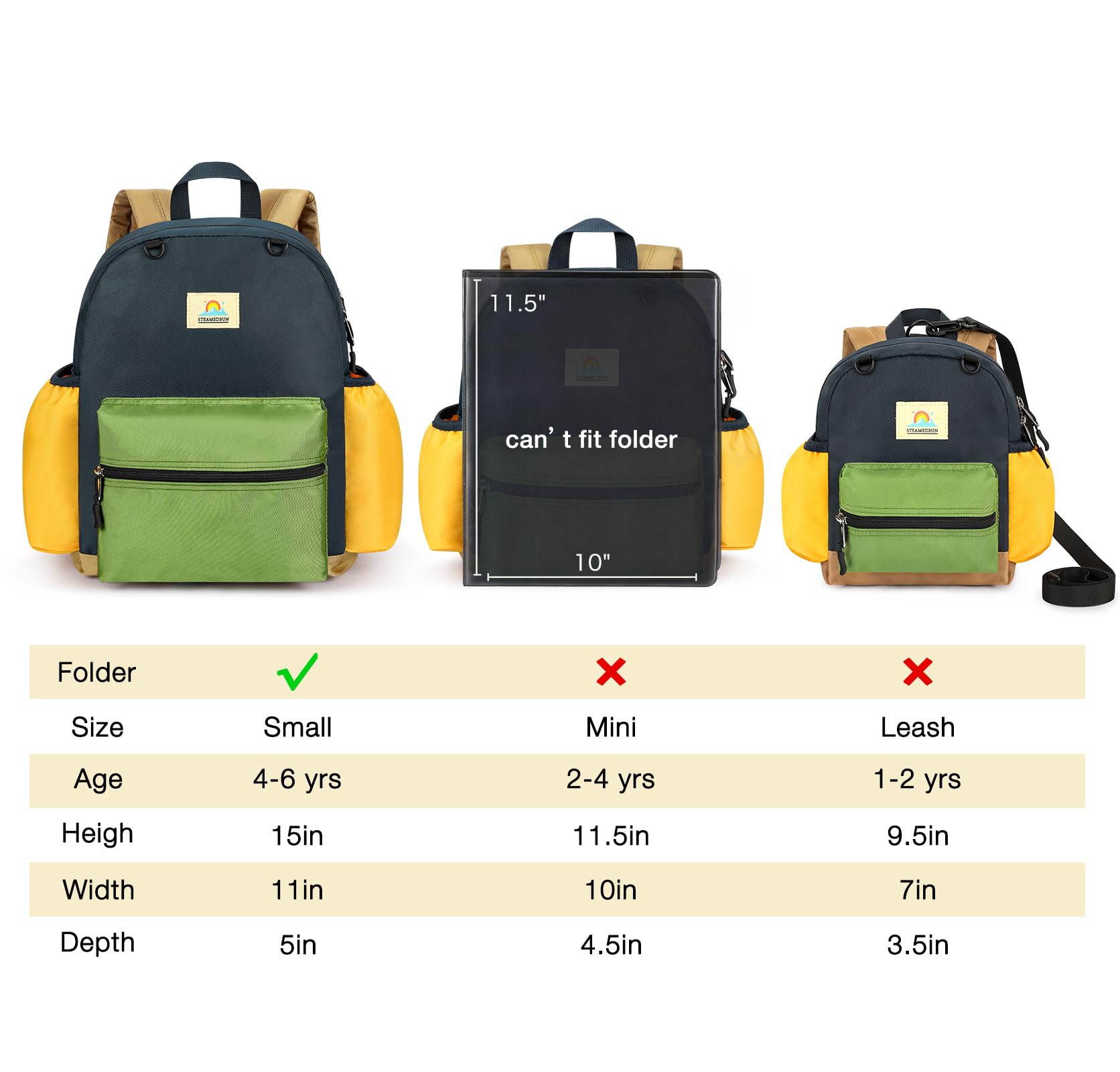 STEAMEDBUN Toddler Backpack for Boys & Girls 2-4 Years - 12 Inch Lightweight Preschool & Kindergarten Backpack - Perfect for Daycare, Travel & School Supplies Organization