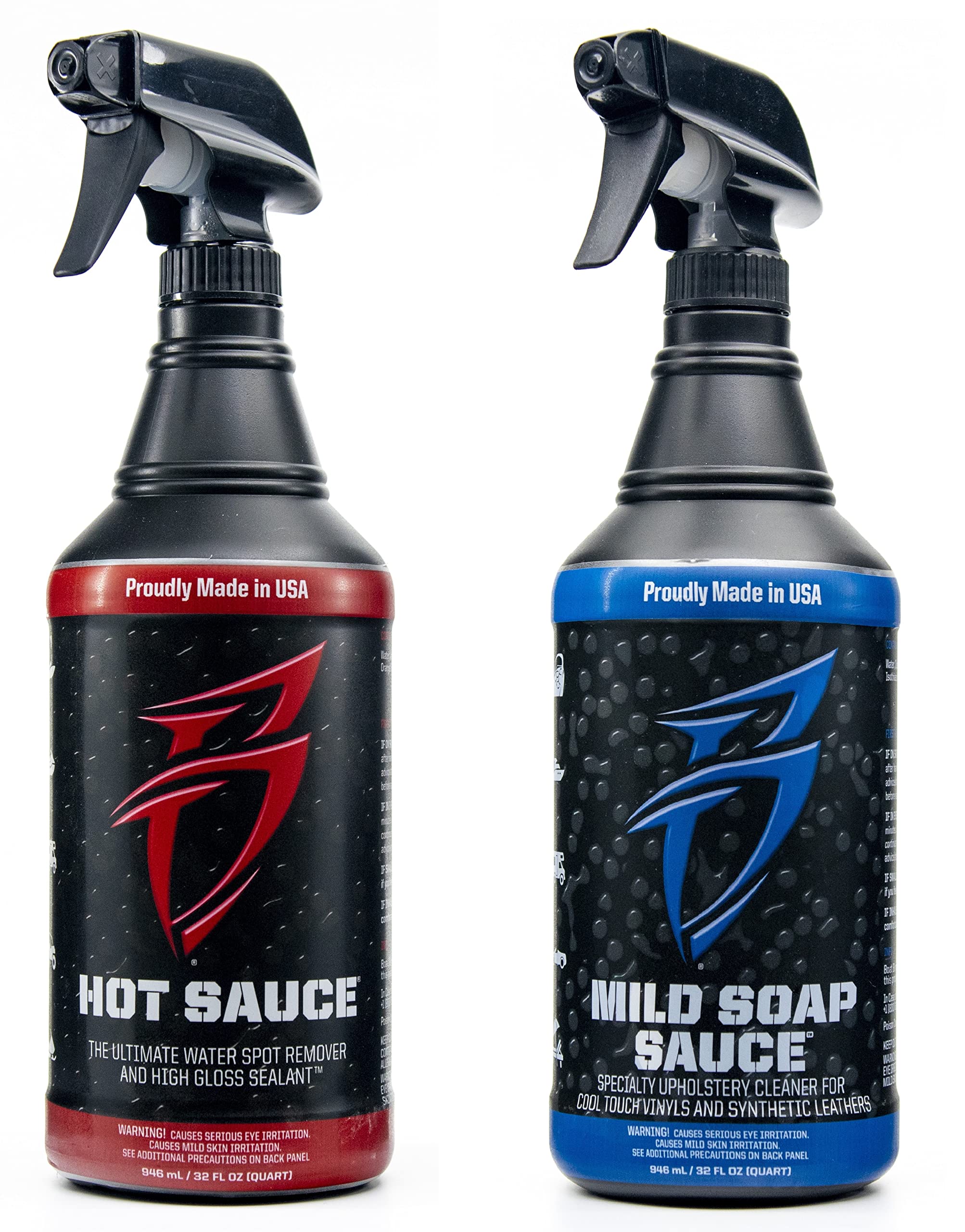 Boat Bling Hot Sauce Premium Hard Water Spot Remover & Mild Soap Sauce Upholstery Cleaner - 2 Pack (32 oz Each) - Ideal for Marine, RV, and Car Interior Cleaning