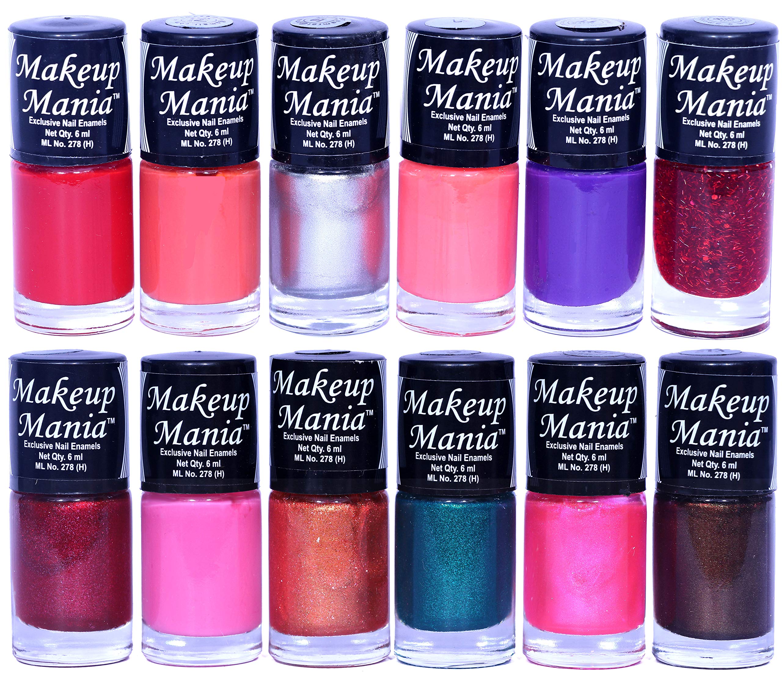 Makeup Mania 12-Piece Nail Polish Set - 6ml Each, Vibrant Multicolor Combo #95 - Perfect for Salon, Home Manicures & Gift Giving