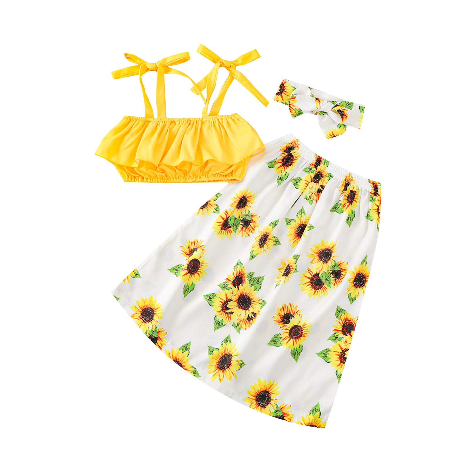 Summer Kids Baby Headwear Set & Yellow Girls Toddler Outfit - Cute Tops & Skirt Clothing Set for Toddler Girls | Perfect for Beach, Playdates & Family Photos