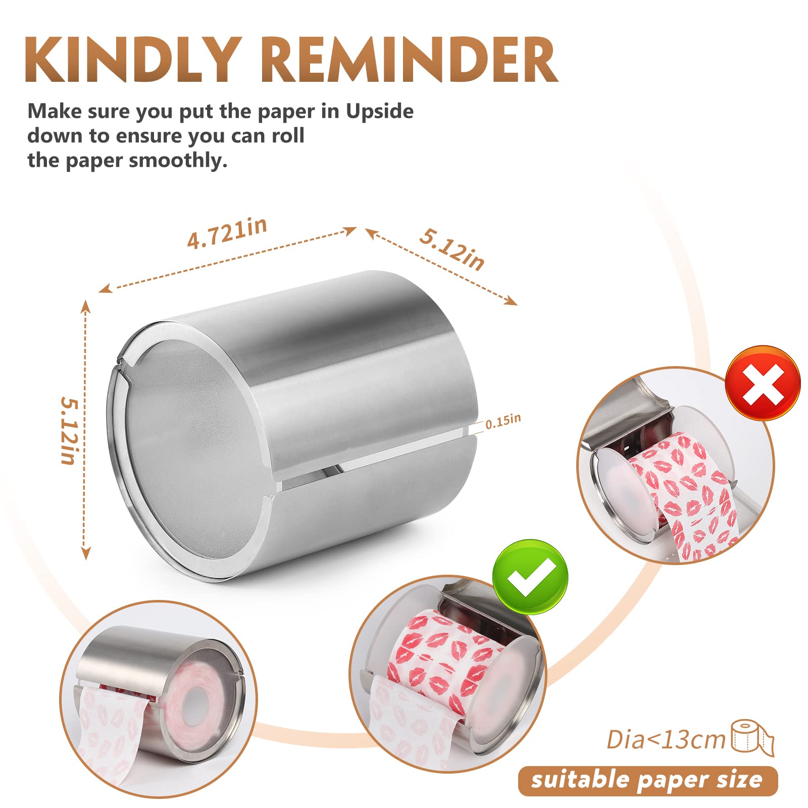 Upgraded Stainless Steel SUS 304 Toilet Paper Holder - Dog & Cat Proof Bathroom Wall Mount Roll Box - Durable Round Toilet Paper Case for Home, RV, and Office Use