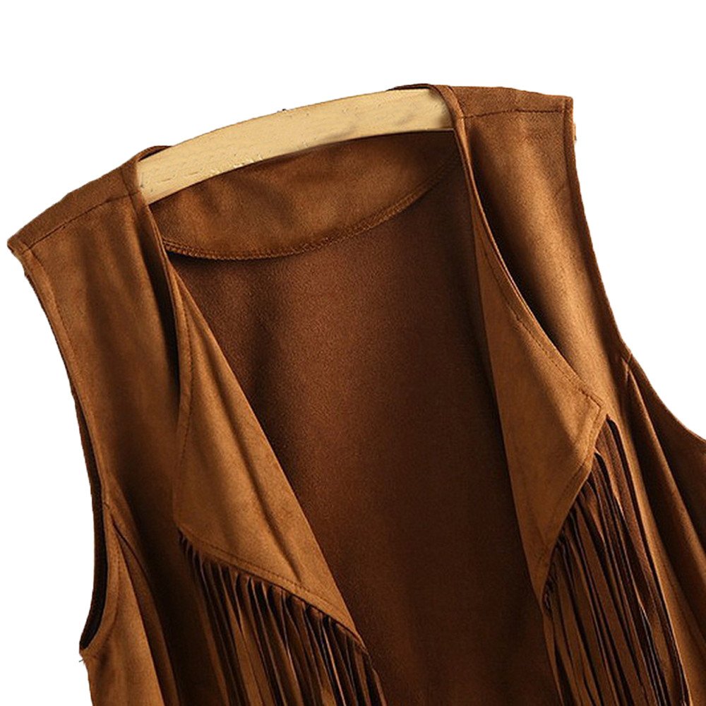 Women's Suede Fringed Vest - Boho Tassel Sleeveless Cardigan Jacket for Fall & Winter (Khaki, Medium) | Perfect for Layering, Festivals & Boho-Chic Outfits