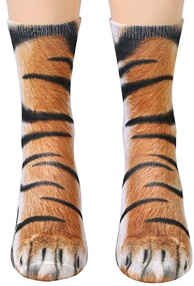 Funny 3D Animal Paw Socks - Cute Cat Tiger Dog Crew Socks for Men & Women | Novelty Gifts for Pet Lovers | Perfect for Cosplay, Halloween & Casual Wear