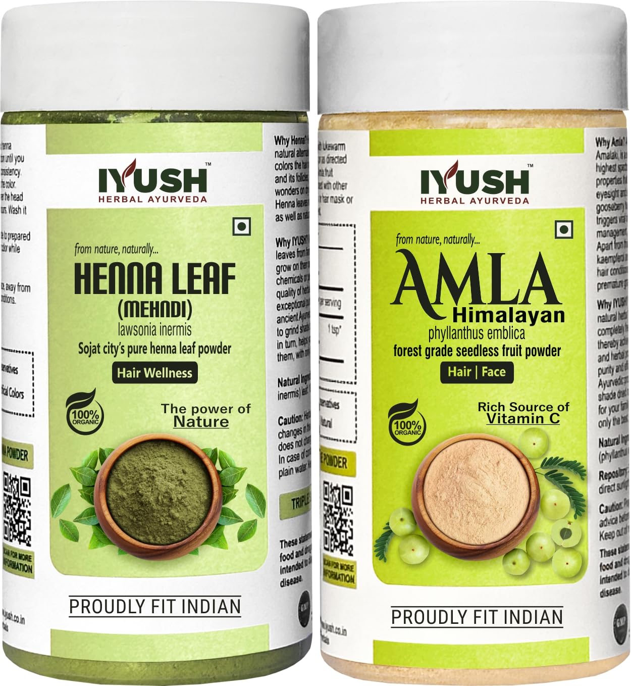 IYUSH Herbal Ayurveda Amla Powder & Henna Powder for Natural Hair Color – 200g | Chemical-Free Hair Dye | Herbal Hair Treatment for Volume & Growth | Perfect for DIY Hair Masks & Ayurvedic Hair Care Routines