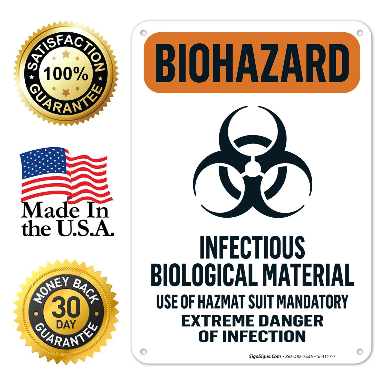 Biohazard Infectious Biological Material Sign - 10x7 Inches Rust-Free 0.40 Aluminum - Fade Resistant & Easy Mounting - Indoor/Outdoor Safety Warning Sign - Made in USA - Perfect for Laboratories, Hospitals, and Hazardous Waste Areas
