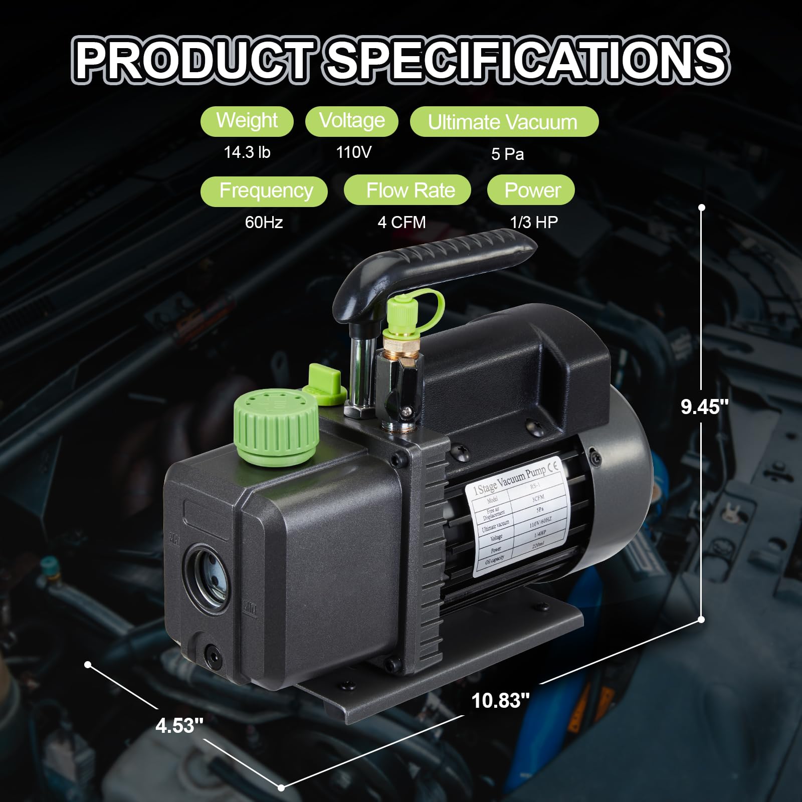 4 CFM 110V 1/3 HP Single Stage Rotary Vane Vacuum Pump for HVAC & Auto AC Refrigerant Recharging - Compatible with R12 R22 R134a R410a - Includes Oil - Ideal for AC Maintenance, Refrigerant Recovery, and Automotive Repair