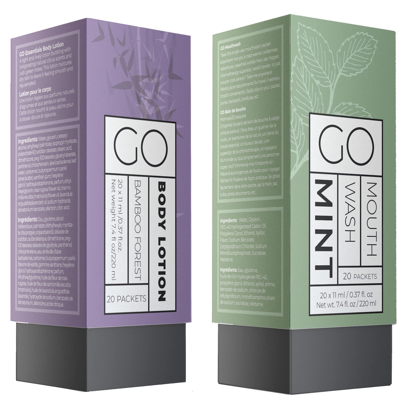 Go Essentials Travel Mouthwash & Body Lotion Bundle - 20 Single-Use Packets Each | Perfect for Travel, Hotels, Airbnb, Spas, Resorts & Gift Baskets | Portable Hygiene Kit for On-the-Go