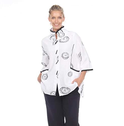 Moonlight Circle Print Shirt Jacket for Women - Stylish Casual Blouse with Unique Design, Perfect for Date Night, Office Wear & Spring Outfits