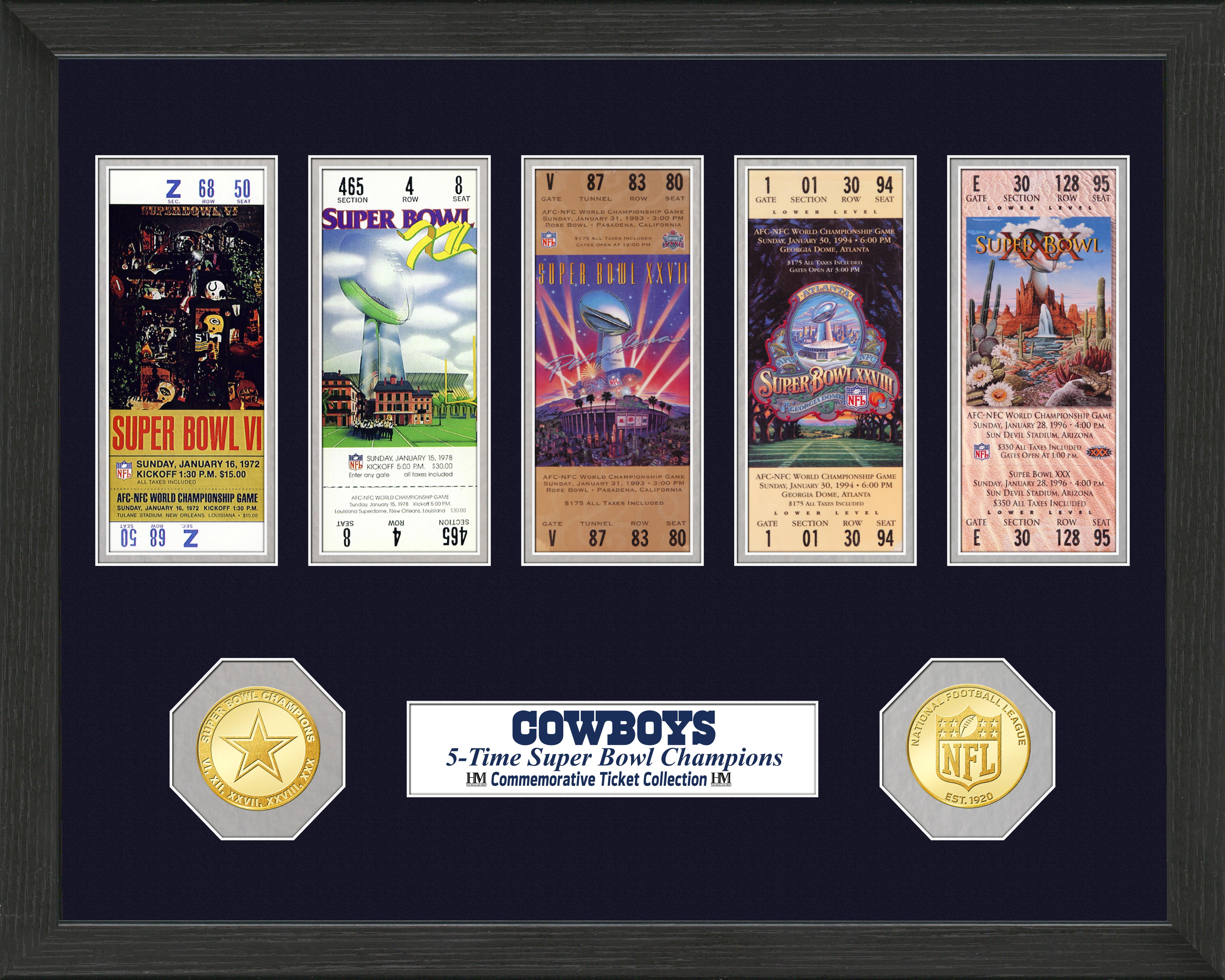 Dallas Cowboys Super Bowl Championship Ticket Collection - Authentic NFL Memorabilia for Fans & Collectors | Perfect for Sports Bars, Man Caves & Game Room Decor