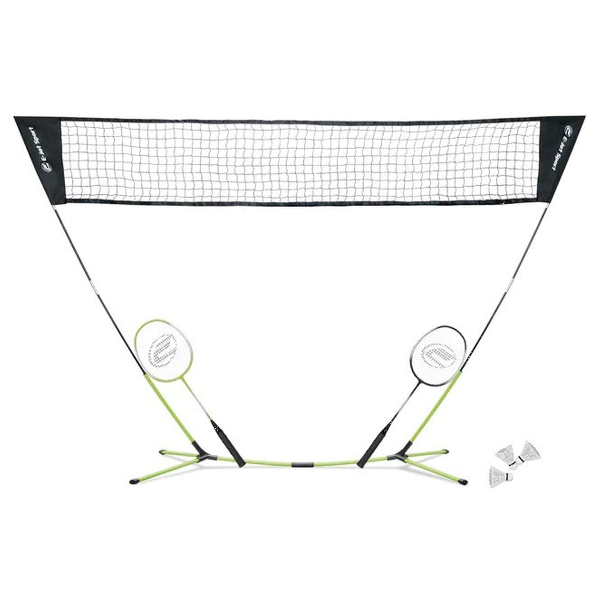 E JET 2 Player Badminton Set with Net - Portable Outdoor/Indoor Badminton Racket Set for Backyard, Beach & Park Games - Includes 2 Rackets, Shuttlecocks & Carry Bag
