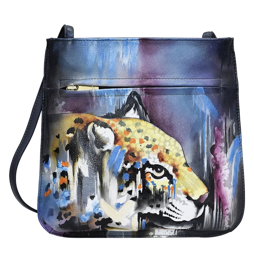 Anuschka Women's Hand-Painted Genuine Leather Crossbody Purse with Front Zip Pocket - Stylish Shoulder Bag for Everyday Use, Travel & Date Night