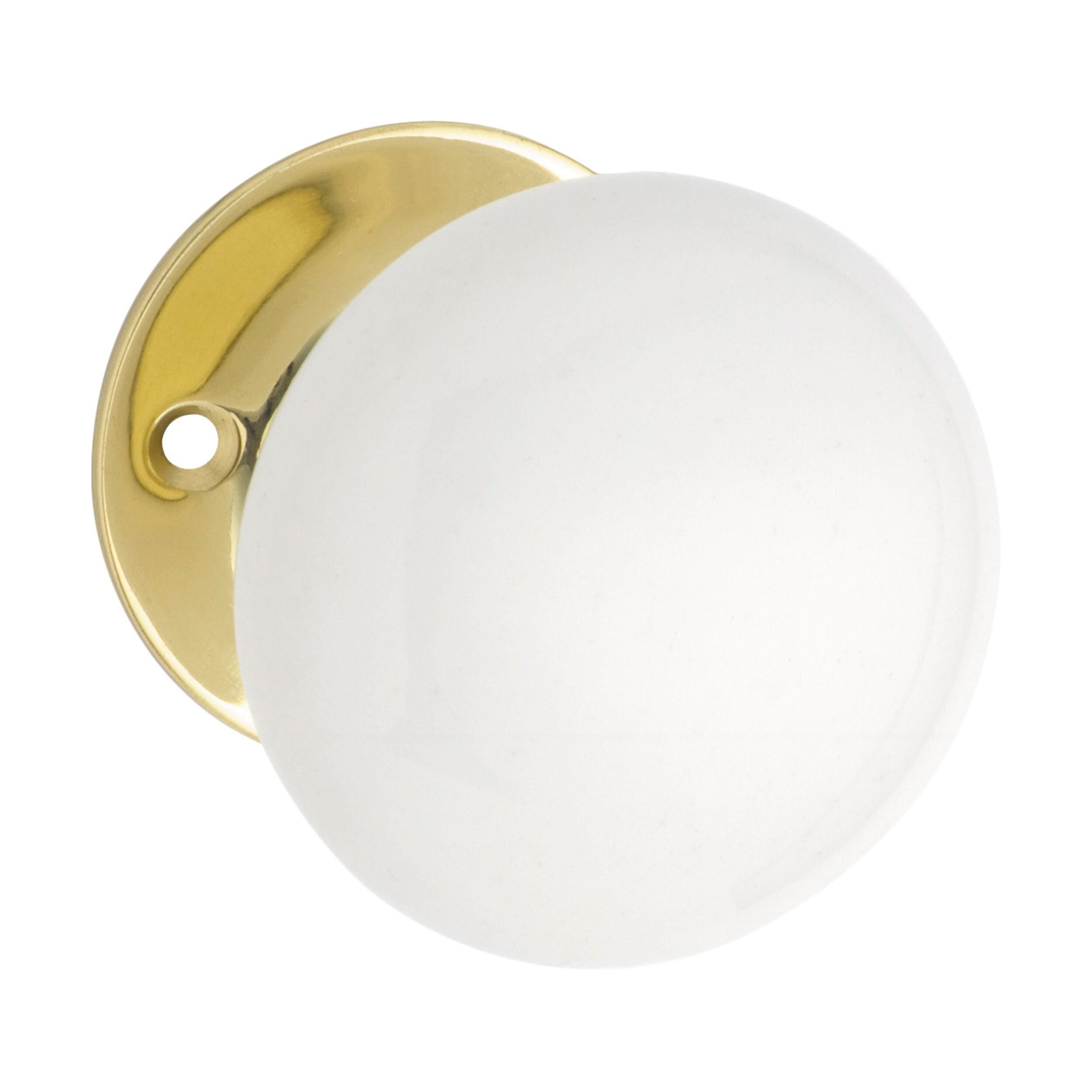 White Porcelain Round Door Knob with Polished Brass Rose - 1001 Series (D55xP57mm) - Perfect for Vintage Home Decor & Interior Doors