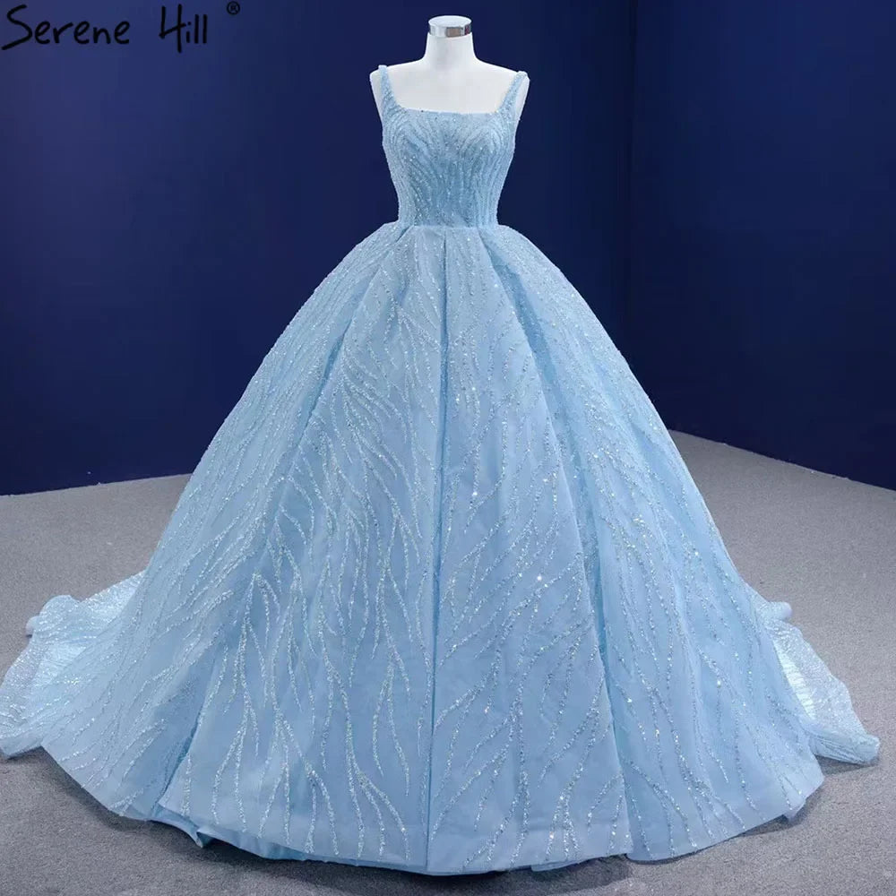 Serene Hill Blue Luxury Beaded Sleeveless Lace-Up Wedding Dress 2025 | Custom Made Bridal Gown HM67331 | Perfect for Beach, Church & Formal Weddings