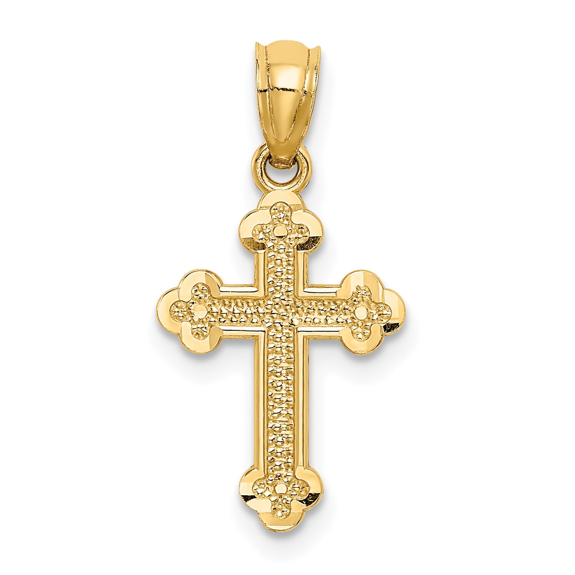 14K Solid Yellow Gold Budded Holy Cross Necklace - Religious Chain Pendant for Jesus Christ - Christian Jewelry Gift for Baptism, Confirmation & Church Events
