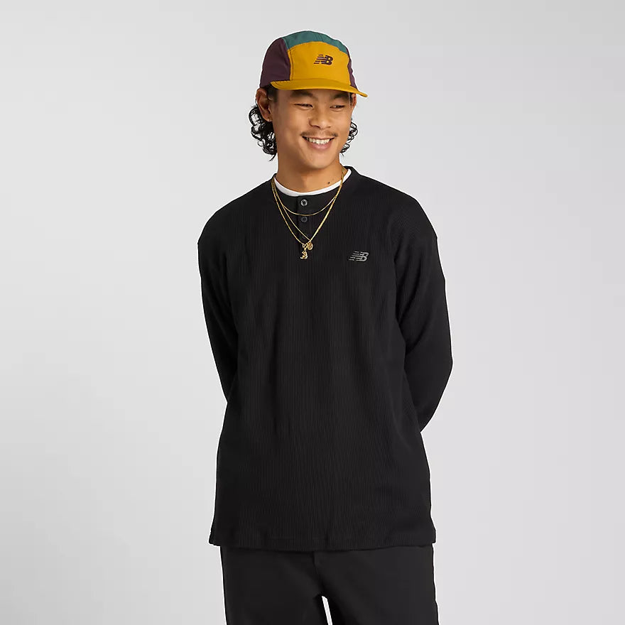 New Balance Waffle Knit Long Sleeve Henley Shirt for Men - Comfortable Casual Wear for Running, Gym & Everyday Outfits