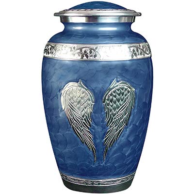 Royal Blue Angel Wings Funeral Cremation Urn Set - Personalized Memorial Urn with Matching Keepsake & Velvet Bags - Large Size for Ashes - Perfect for Memorial Services, Home Display & Remembrance Ceremonies