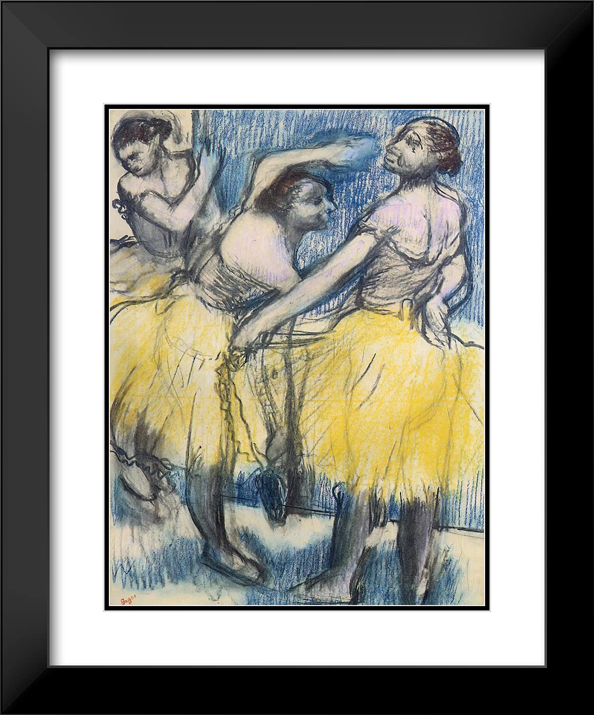 Edgar Degas 'Three Dancers in Yellow Skirts' 20x24 Inch Black Modern Framed Art Print with Double Matting - Perfect for Living Room, Bedroom & Office Wall Decor