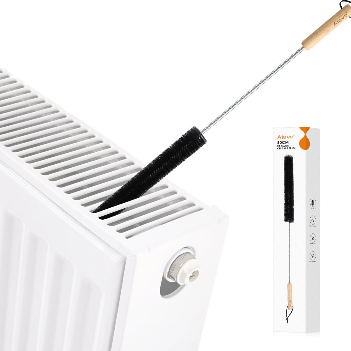 Aieve 80CM Flexible Radiator Cleaning Brush with Wood Handle - Long Duster for Heater, Dryer Lint, Washing Machine & Hard-to-Reach Areas - Perfect for Home Cleaning and Appliance Maintenance
