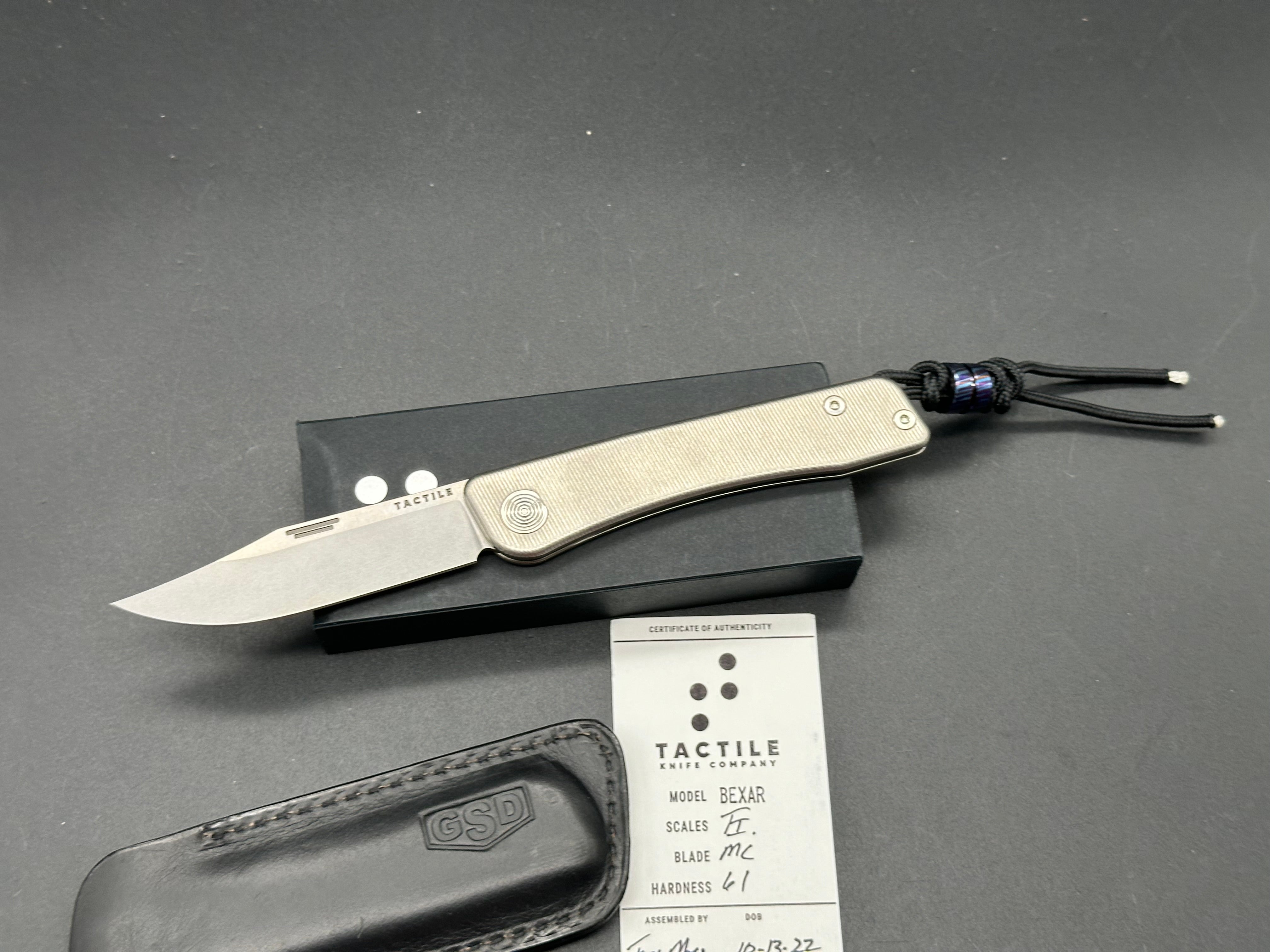 Premium Tactical Bexar Titanium Magnacut Pocket Knife with Leather Slip & Timascus Bead - Perfect for EDC, Outdoor Adventures, and Survival Gear Enthusiasts
