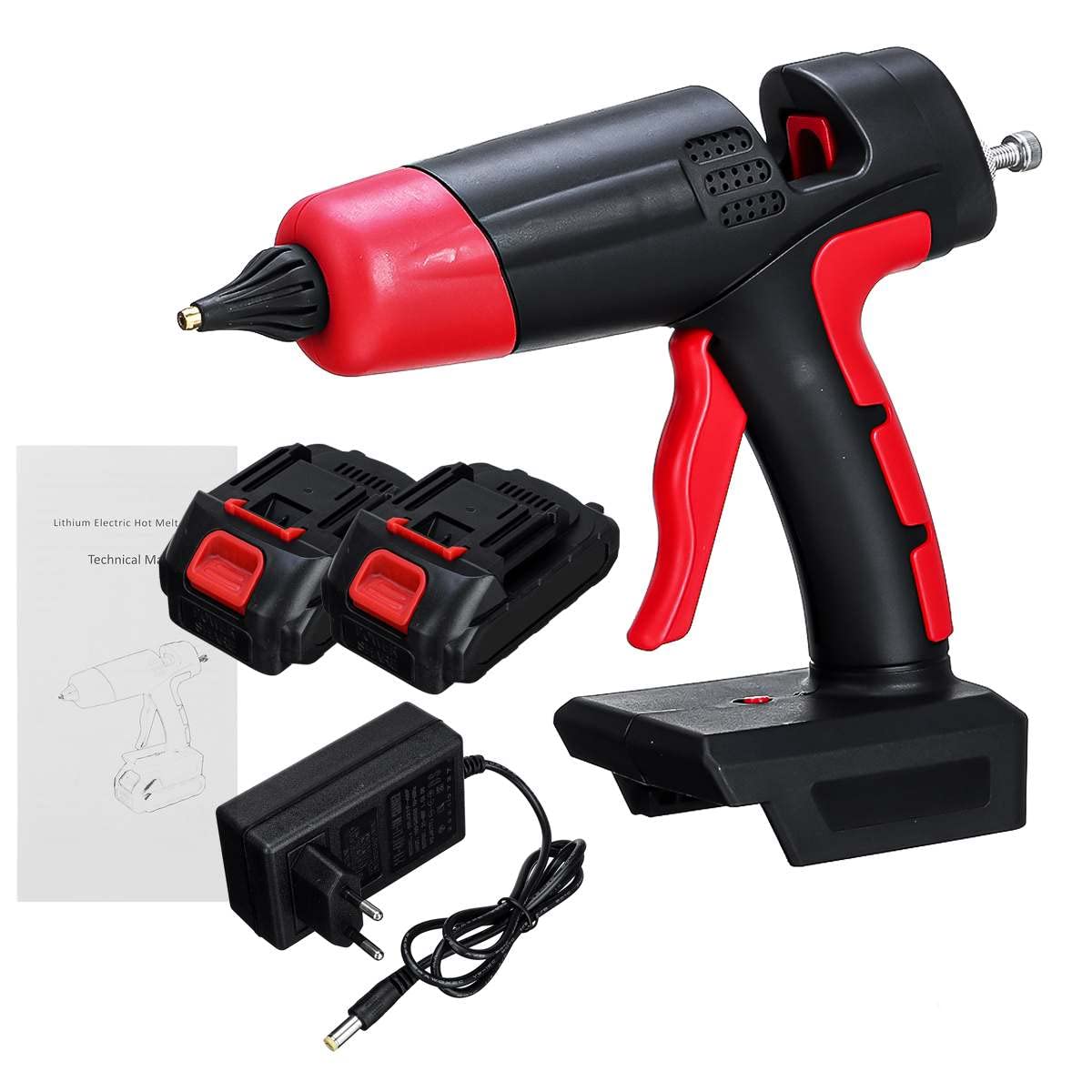 1000W Rechargeable Cordless Hot Melt Glue Gun Kit with Li-ion Battery - 18V/21V Power for 11mm Glue Sticks - Perfect for DIY Home Repairs, Crafts & Woodworking Projects (2 Battery Kit)