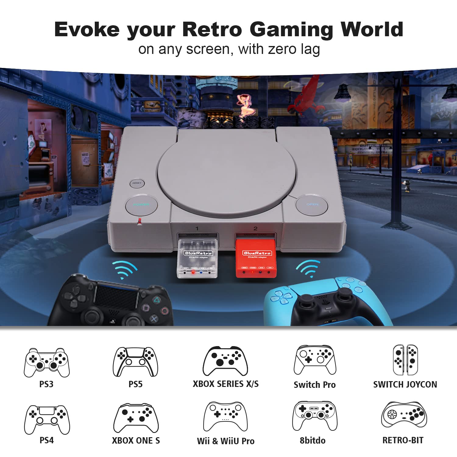 RetroScaler Wireless Controller Adapter for PS2 & PS1 - Compatible with PS3/4/5, Xbox One S/X, Series X/S & Switch Pro Bluetooth Gamepads - Perfect for Retro Gaming & Modern Console Play