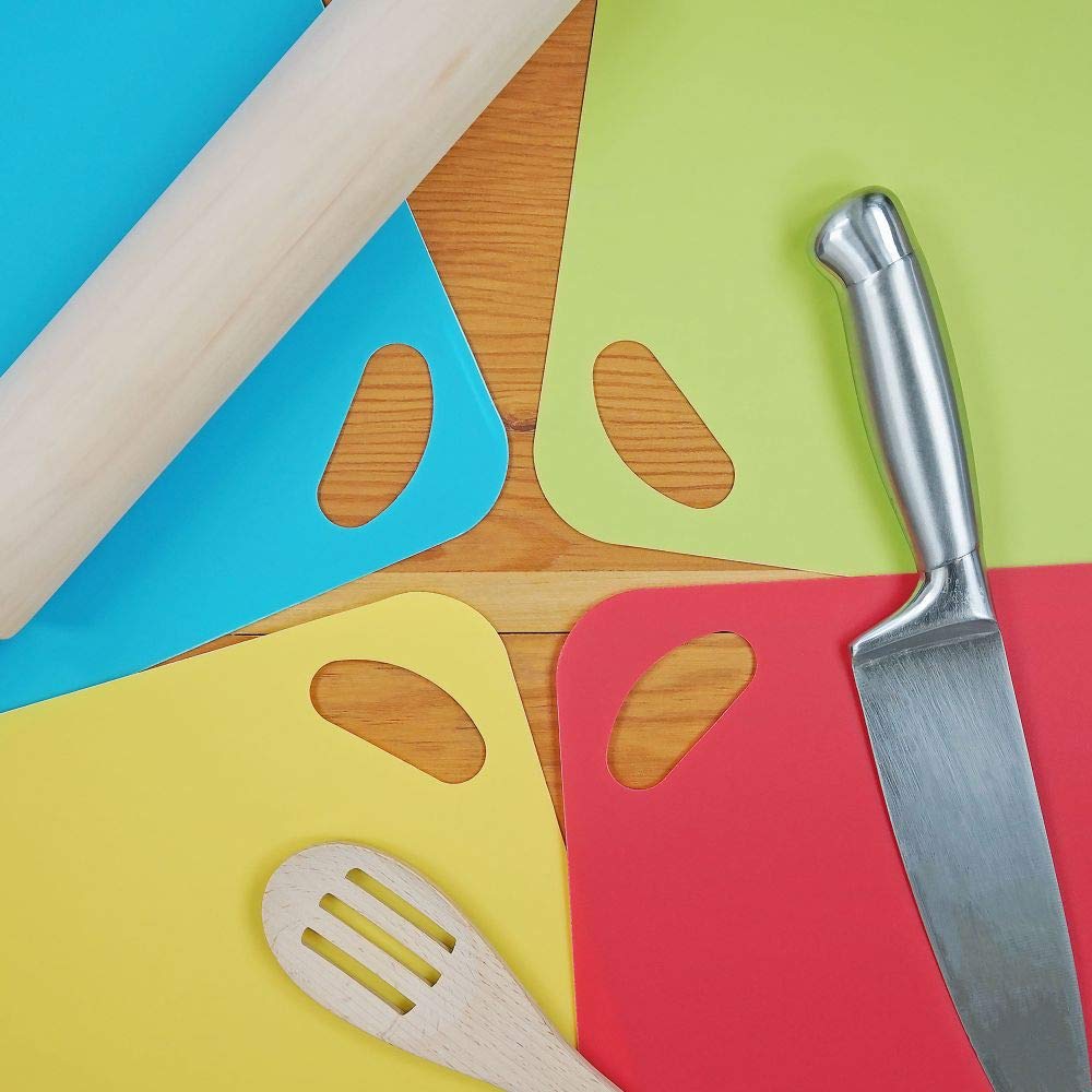 Durable 4-Piece Flexible Plastic Cutting Board Set for Kitchen Food Prep - Non-Slip Multi-Colored Chopping Mats | Perfect for Meal Prep, Sushi Making & Entertaining