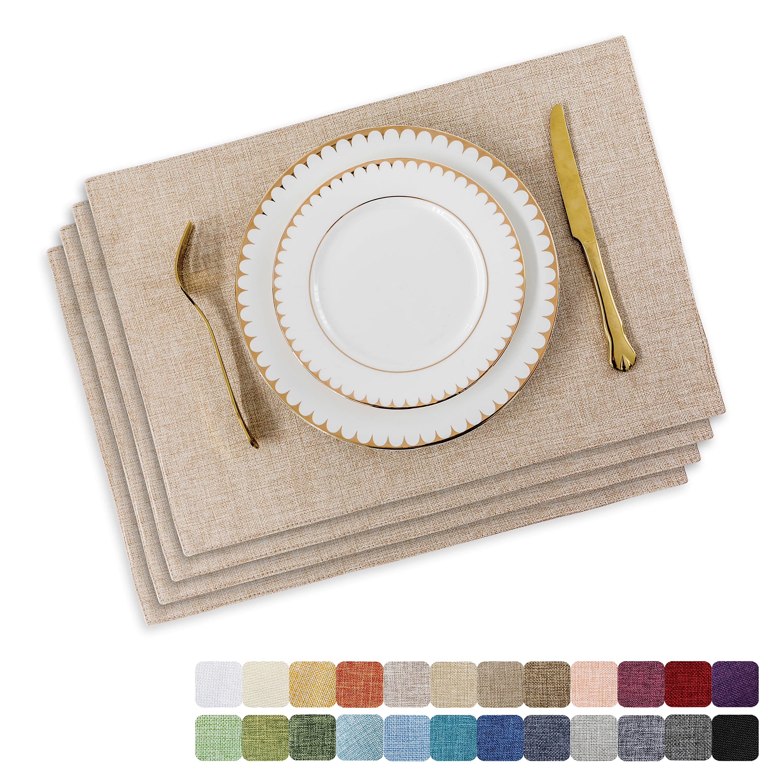 Premium Heat-Resistant Placemats Set of 4 - Durable Linen Table Mats for Dining Room & Kitchen - Waterproof & Non-Slip - Perfect for Indoor/Outdoor Use, Easter Dinner, Spring Decor & Daily Meals