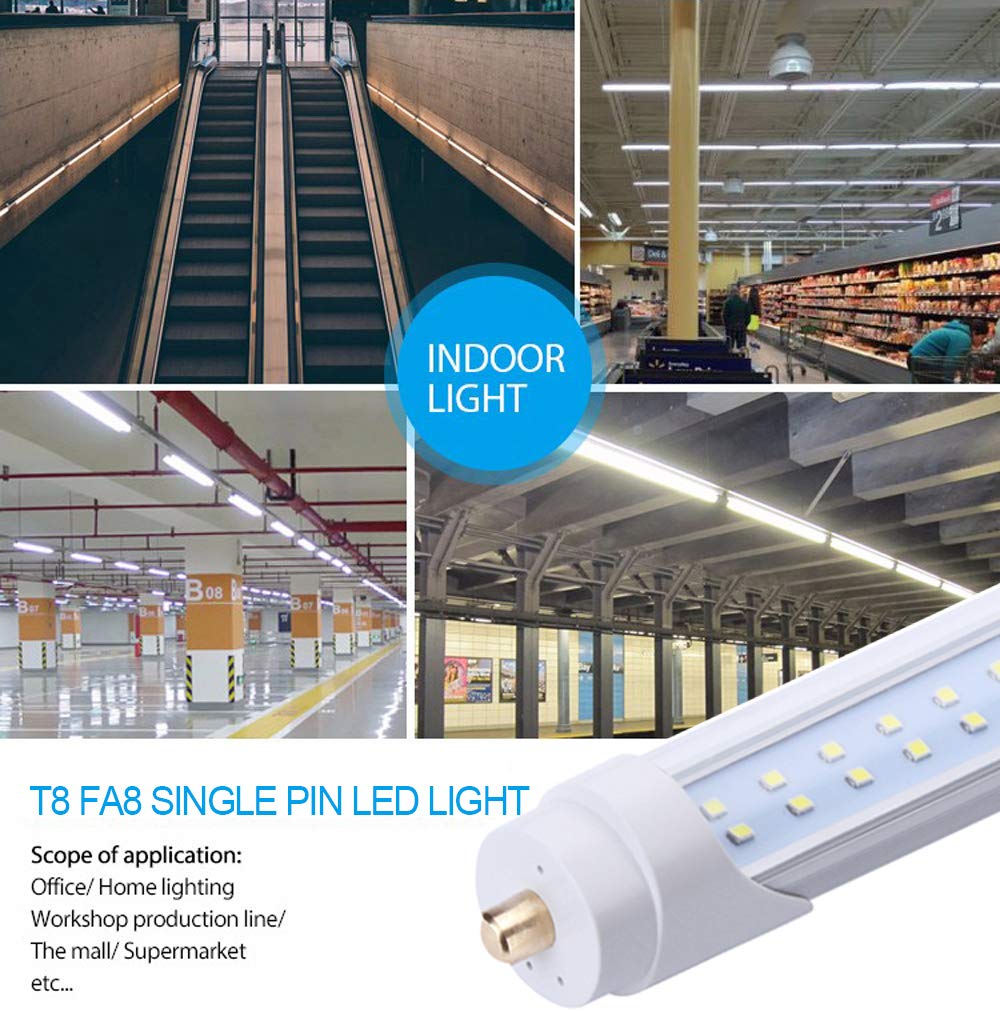 8FT LED Tube Light 65W 7800LM 6000K - T8 T10 T12 Single Pin LED Bulb with Clear Cover - Energy Saving Replacement for Fluorescent Lights (4 Pack) - Perfect for Warehouses, Garages, and Commercial Lighting