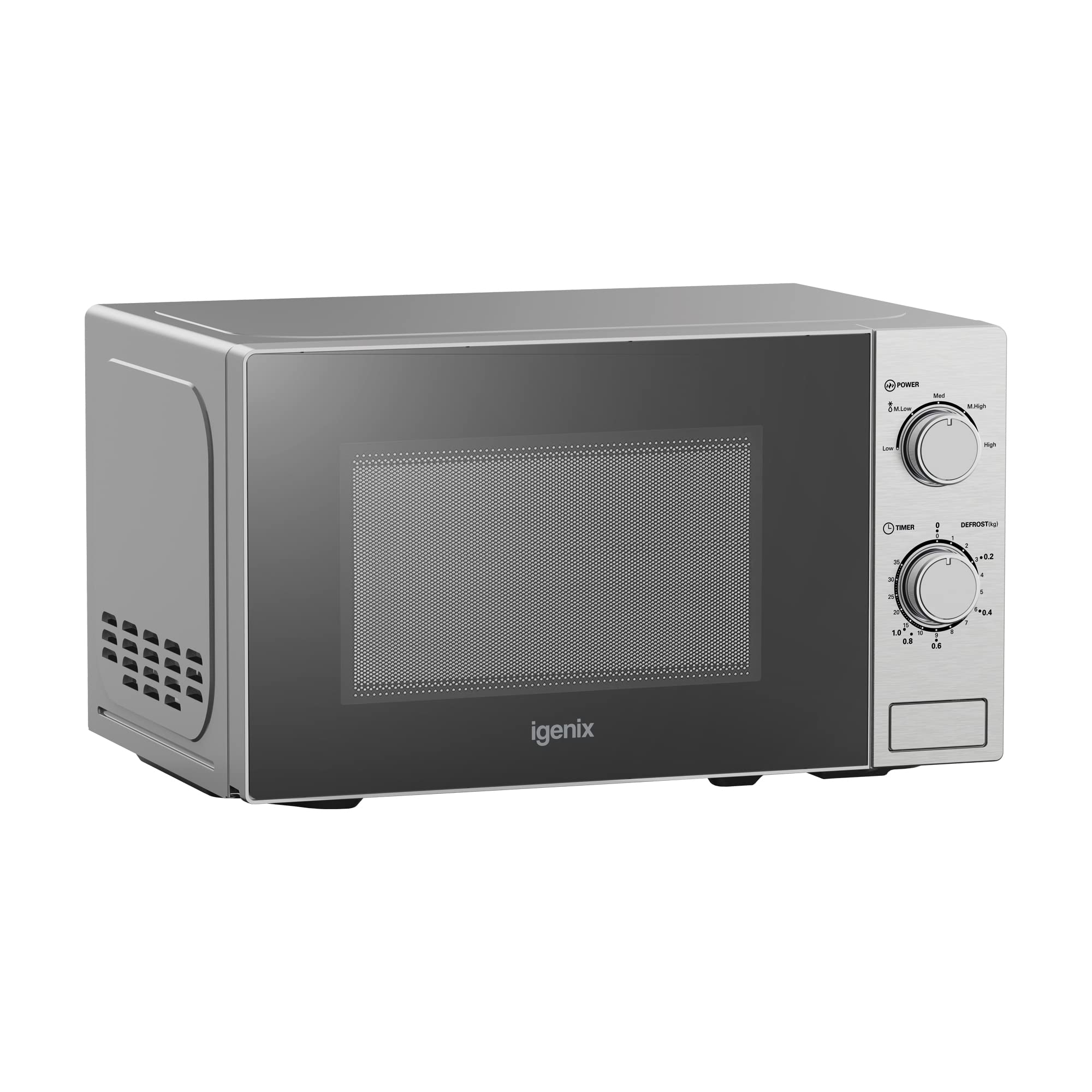 Igenix IGM0820SS 800W Solo Manual Microwave - 5 Power Levels, Defrost Function, 35-Min Timer, 20L Capacity, Stainless Steel - Perfect for Small Kitchens, Dorms & Office Break Rooms