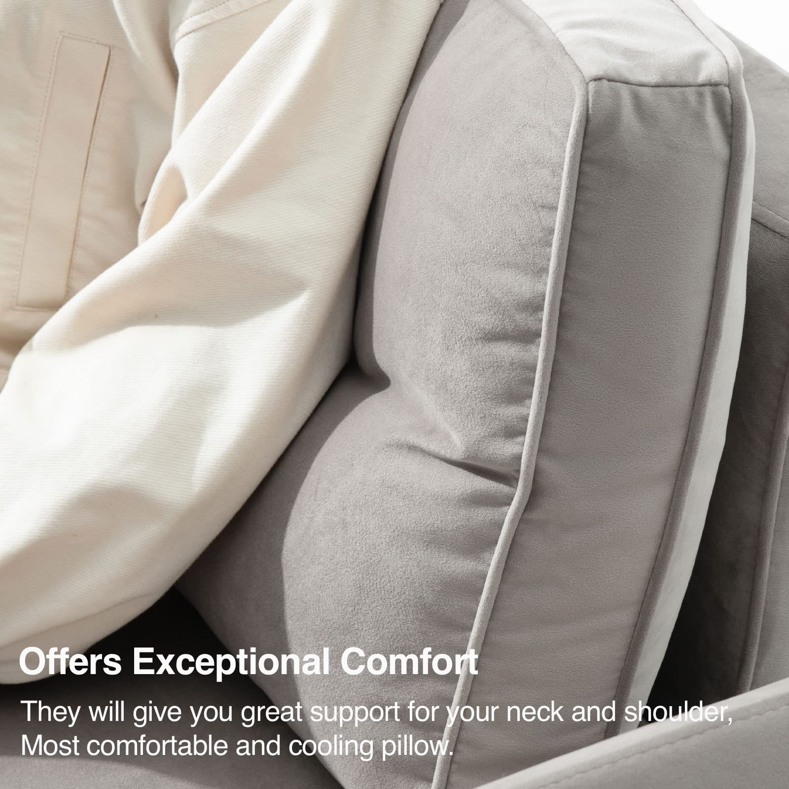 Belffin Velvet Back Cushion for Modular Sofa - Soft Rectangle Throw Pillow (Grey) | Comfortable Lumbar Support for Living Room, Office & Bedroom