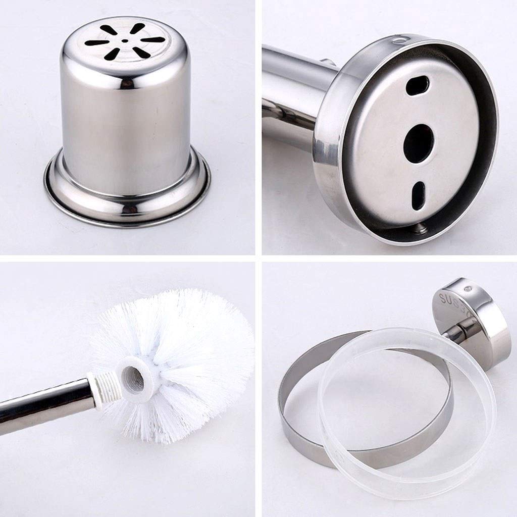 Stainless Steel Wall Mounted Toilet Brush Holder with Long Handle - Chrome Bathroom Cleaning Tool Set for WC & Toilet Hygiene | Perfect for Modern Bathrooms, Restrooms & Home Cleaning Essentials