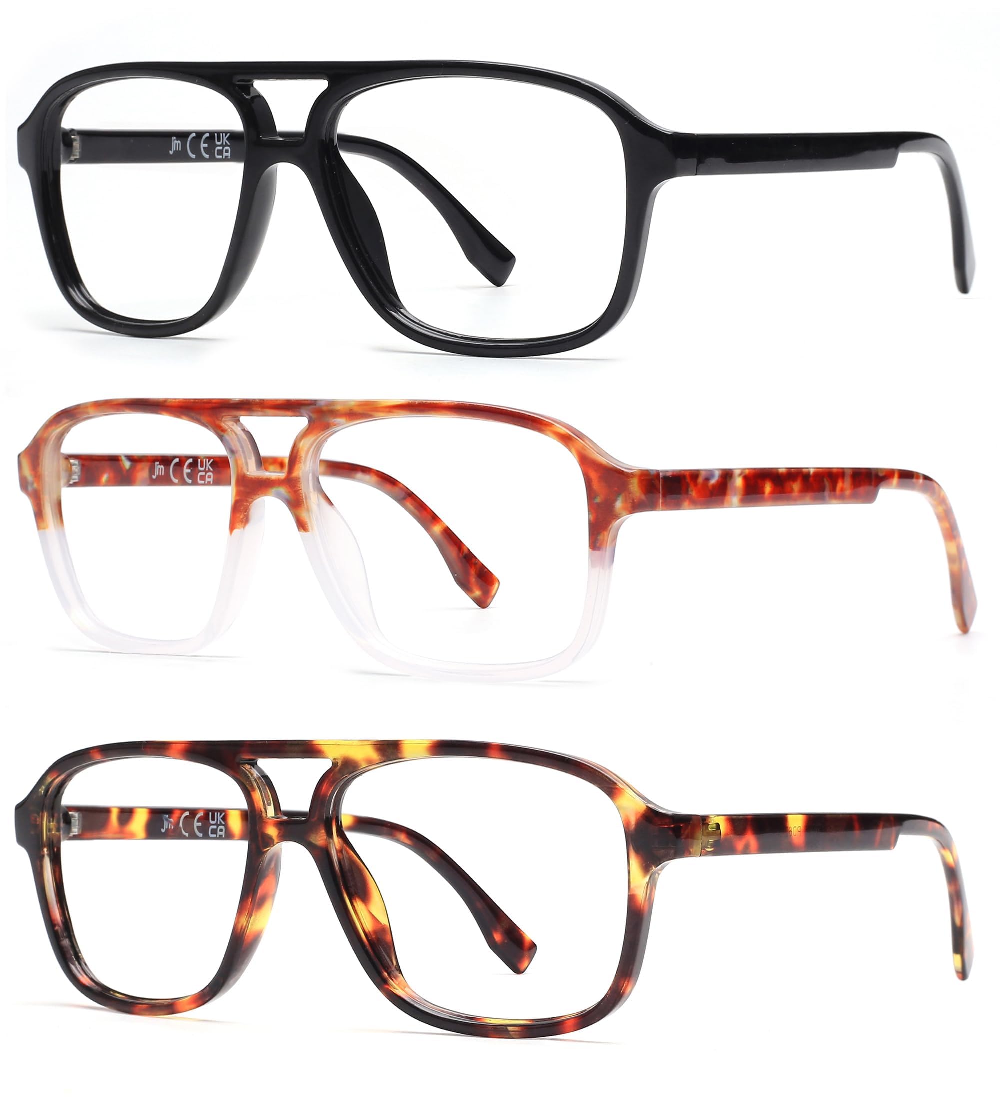 JM 3 Pack Oversized Aviator Reading Glasses for Women & Men - Retro Square Blue Light Blocking Computer Glasses for Reading, Working & Screen Use
