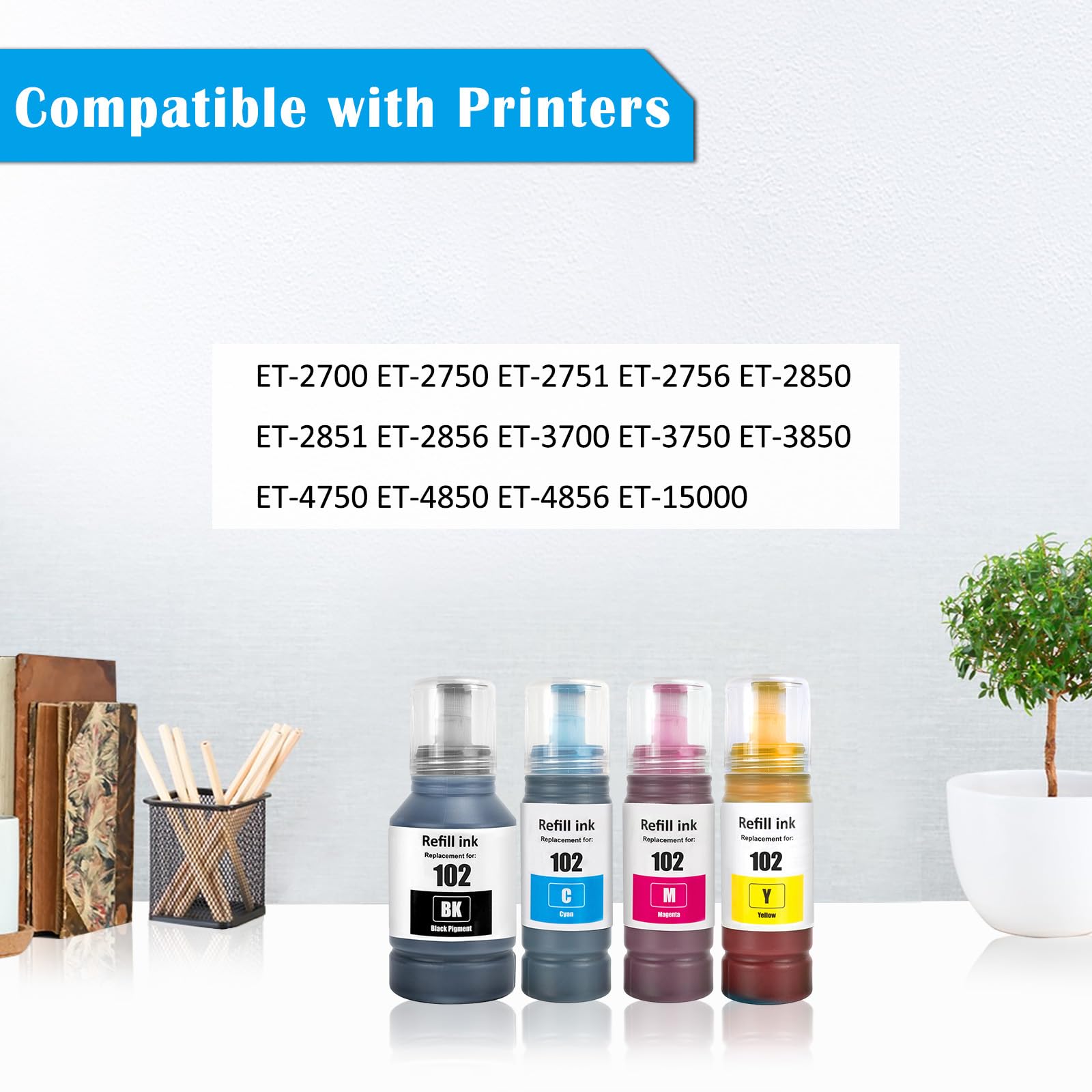 TOPRINT 4-Color Ink Bottles for ET Series Printers - Home & Office Use