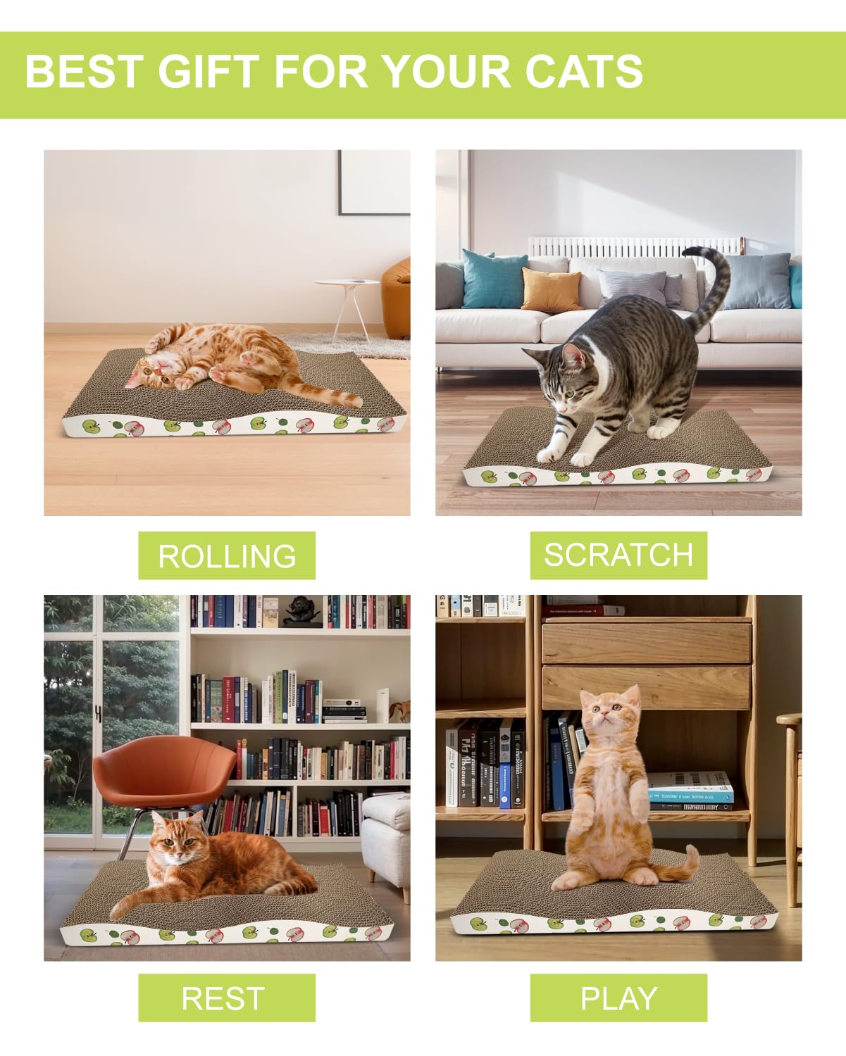 Premium Corrugated Cat Scratching Board for Indoor Cats - Double-Sided Scratch Pad with Catnip & Textured Design (2-Pack) - Perfect for Sofa Protection & Cat Nail Care