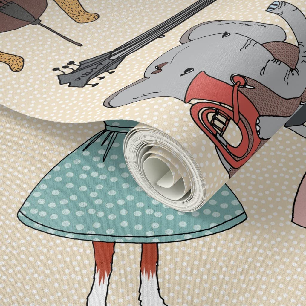 12ft x 2ft Peel and Stick Removable Wallpaper - Animal Band Music Instrument Nursery Decor | Custom Baby Room Wallpaper by Spoonflower | Perfect for Kids' Bedrooms, Playrooms & Nursery Walls
