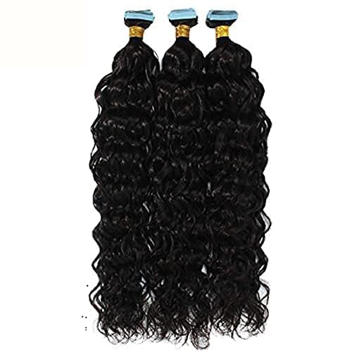 Brazilian Remy Human Hair Extensions - Loose Curly Tape in Hair Water Wave Skin Weft (Black/Brown #1#2#4) - 100g 40pcs (22inch) - Natural Look for Daily Wear & Special Occasions