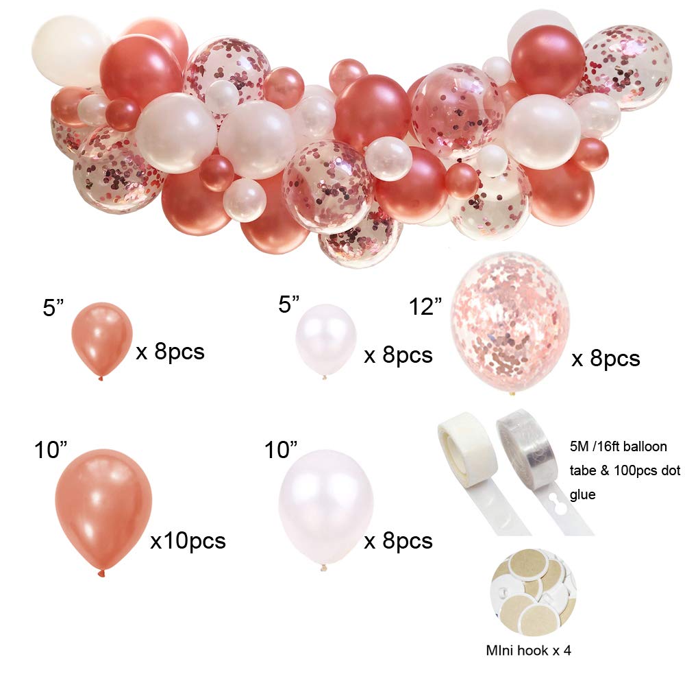 Rose Gold Balloon Garland Kit - 2m/6.6ft Rose Gold Confetti Balloons for Wedding, Engagement, Bridal Shower, Birthday Party, Baby Shower & Photo Backdrop Decor - Perfect for Venue Decoration & Party Decorations