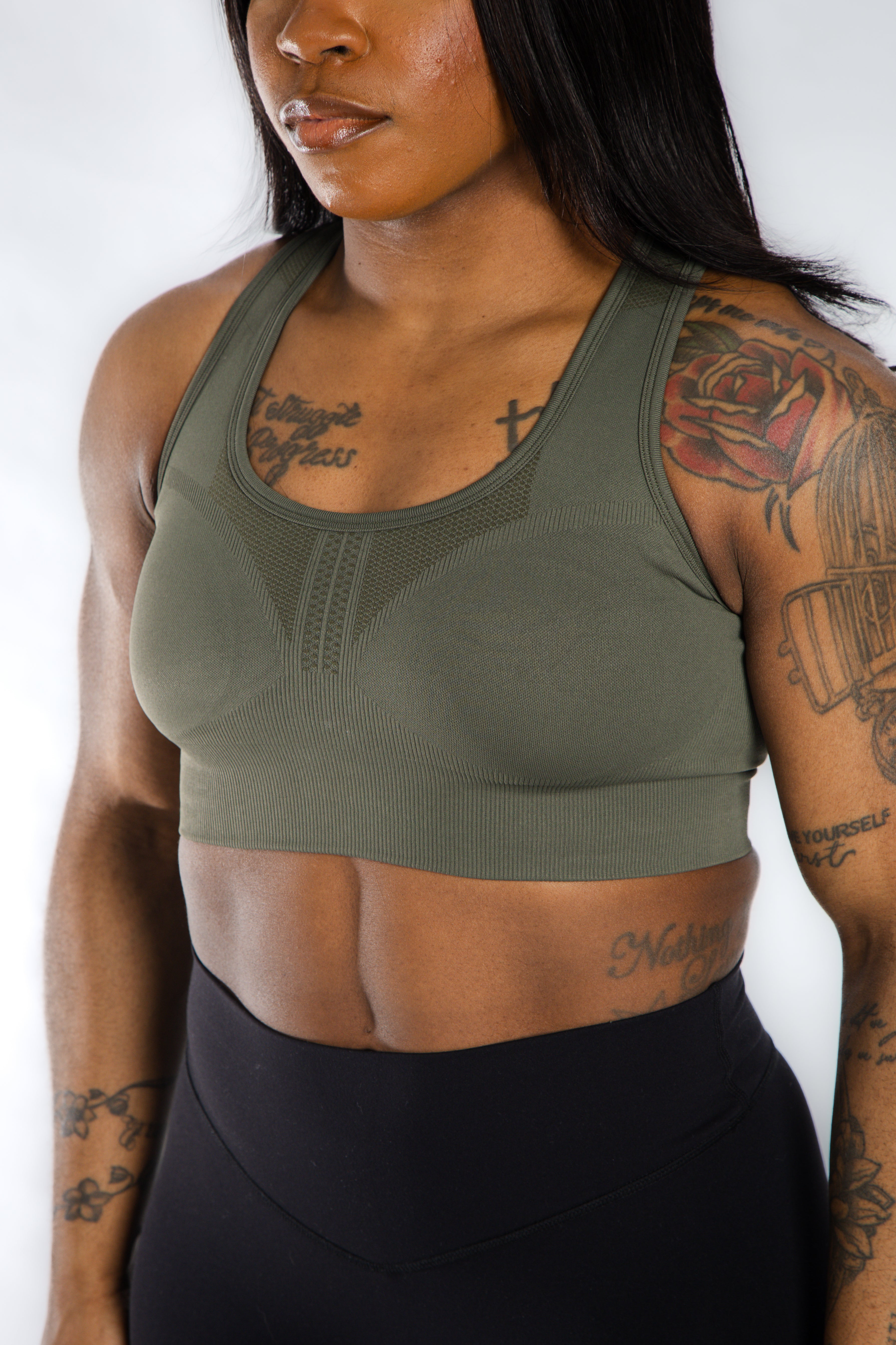 Seamless Comfort Bra in OD Green - Wireless Support for Yoga, Workouts & Everyday Wear