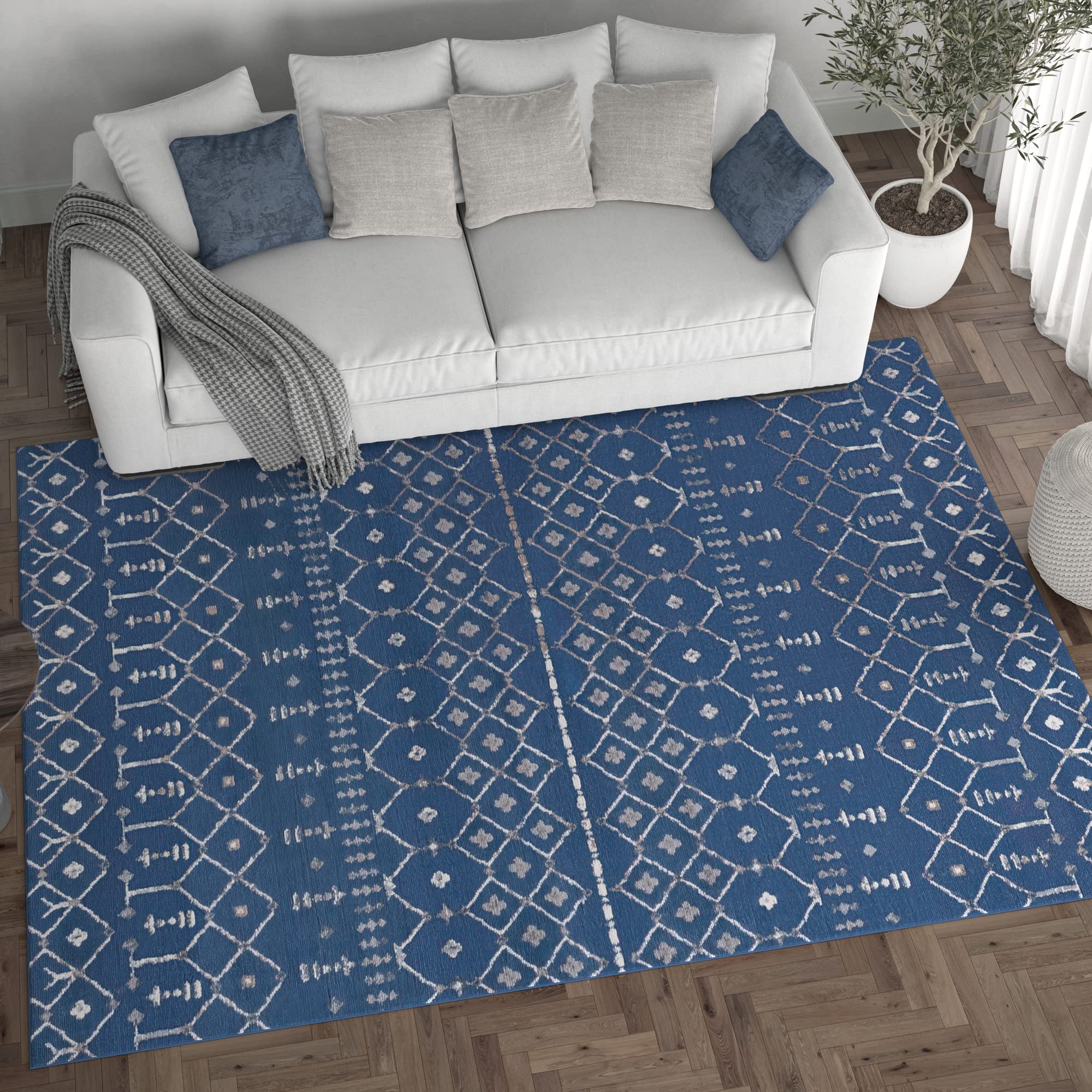 Modern Navy Blue 8x10 Area Rug - Soft Indoor Carpet for Living Room, Bedroom, Dining Room & Entryway - Non-Slip Contemporary Floor Rug - Perfect for Home Decor & High Traffic Areas