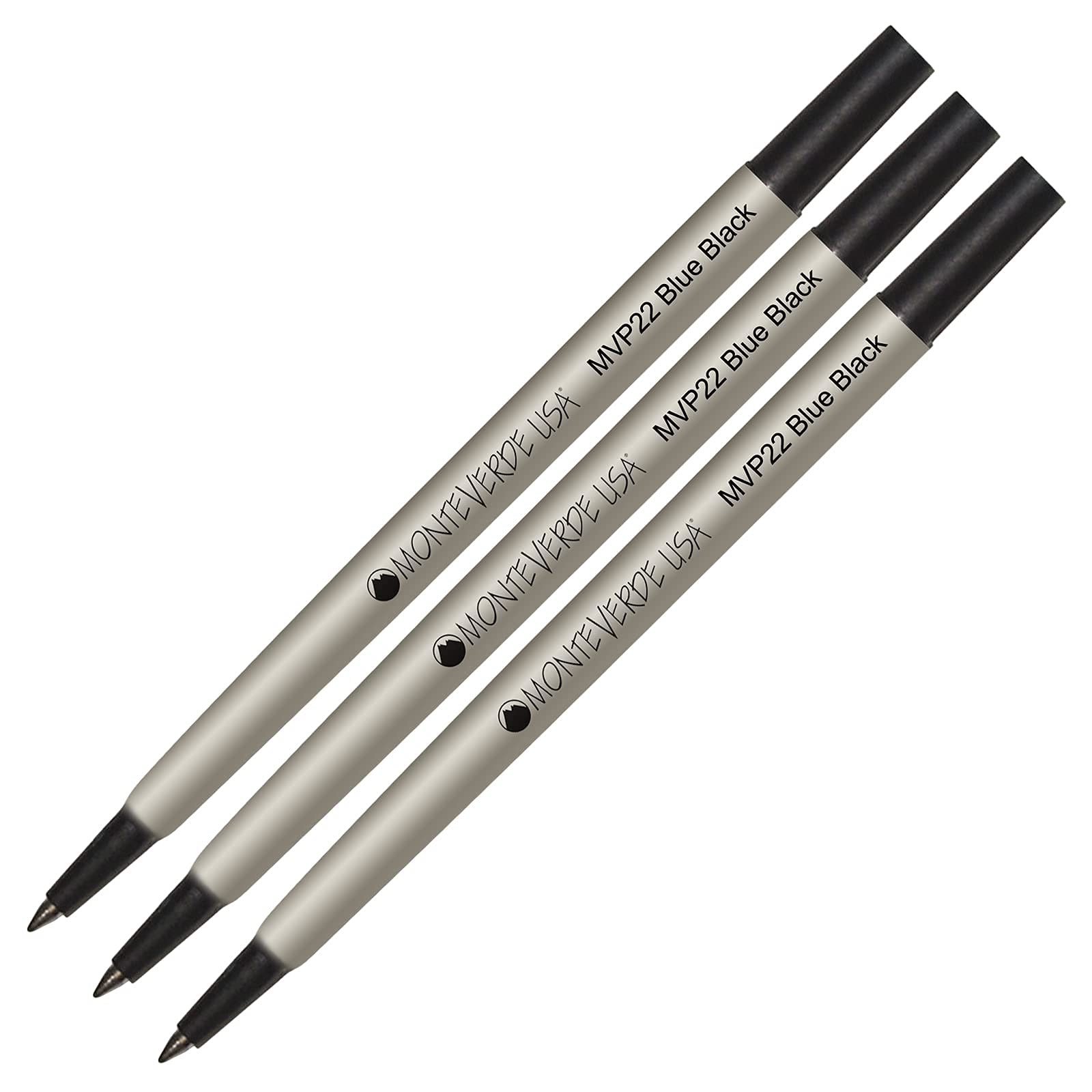 Monteverde P22 Rollerball Ink Refill 3-Pack - Compatible with Parker Style Pens - Blue Black Fine Tip 0.6mm - Perfect for Office, School & Daily Writing