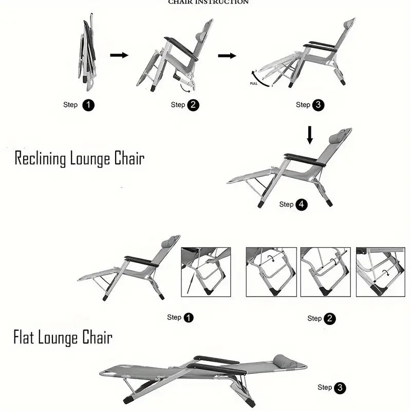 Premium Grey Deck Chair - Heavy Duty Folding Outdoor Lounge Chair for Patio, Poolside, Beach & Garden Relaxation
