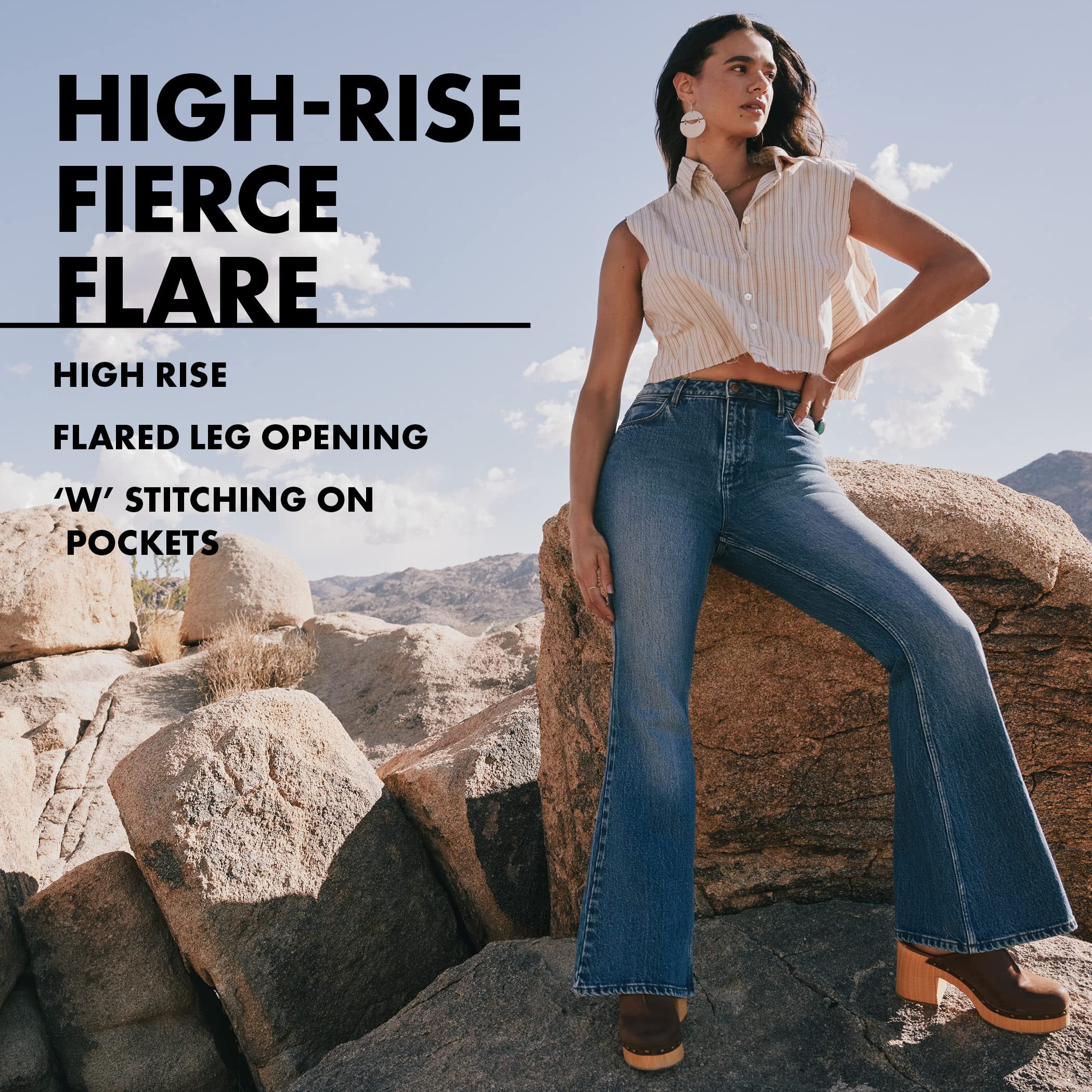 Wrangler Women's High Waisted Fierce Flare Jeans - Bootcut Denim Pants for Casual Wear & Western Style Outfits