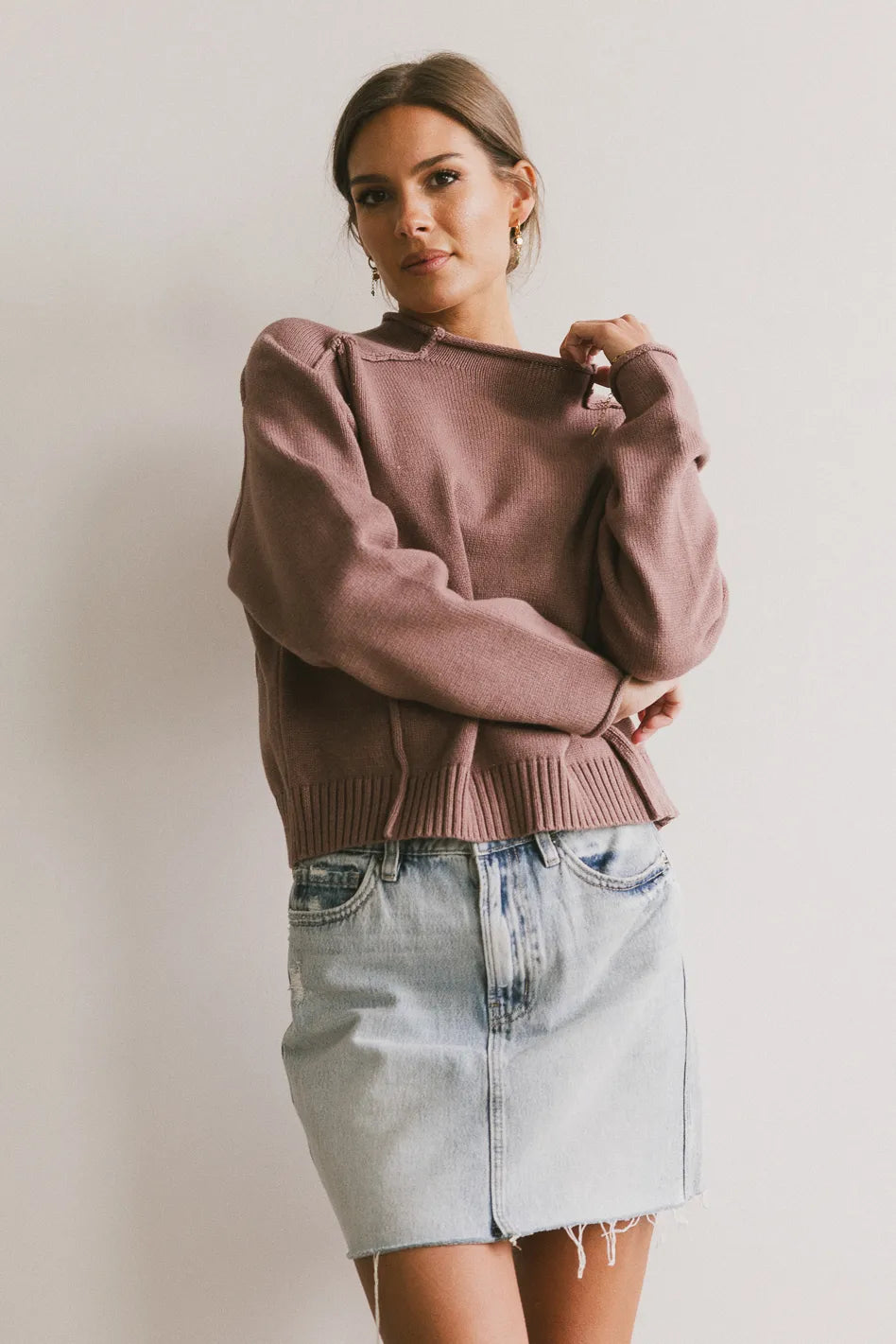 Leander Women's Mauve Knit Sweater - Soft Cozy Pullover for Fall & Winter - Perfect for Casual Outfits, Office Wear & Holiday Gatherings