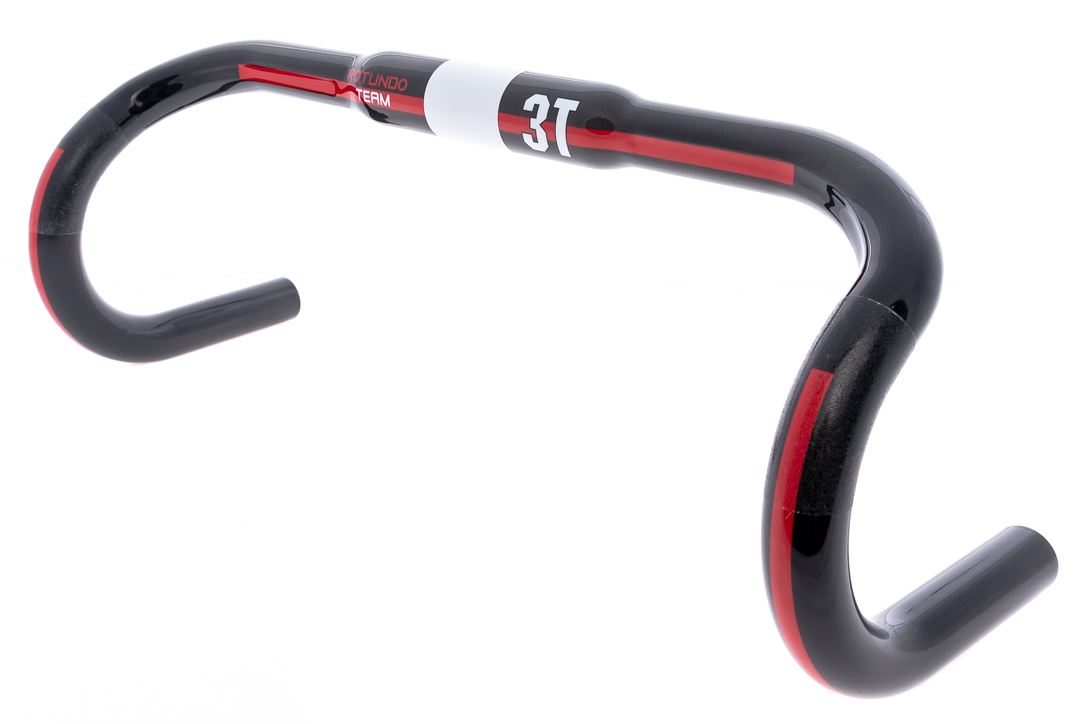 3T Rotundo Team Road Bike Handlebar - 31.8mm Clamp, 40cm Width, Carbon Fiber with Red Stripe Design - Perfect for Road Cycling, Racing & Performance Riding