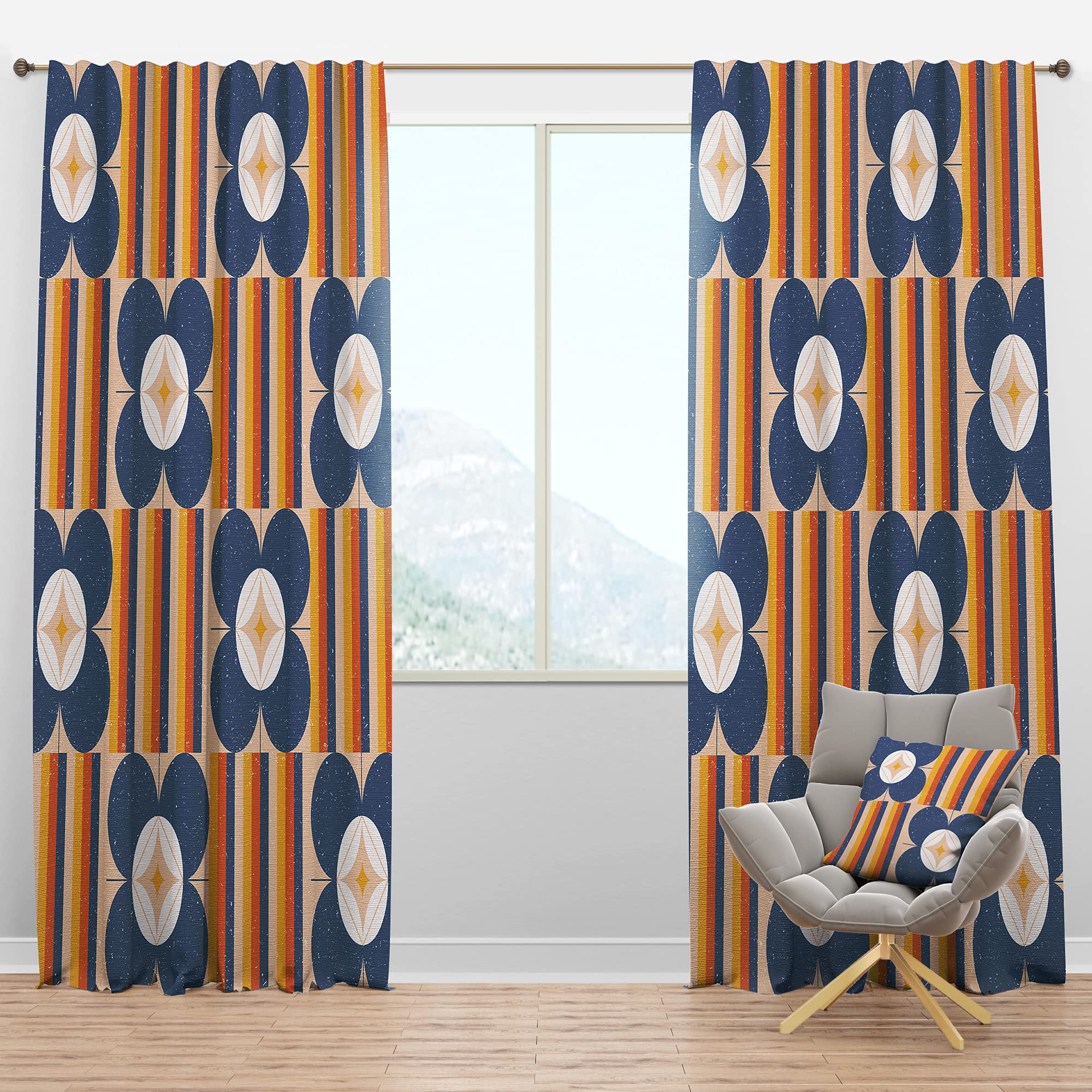 DesignQ Blackout Curtains - Retro Floral Pattern XI Thermal Insulated Single Panel (52x108 inches) for Bedroom & Living Room - Noise Reducing & Energy Saving Window Drapes for Better Sleep & Home Decor