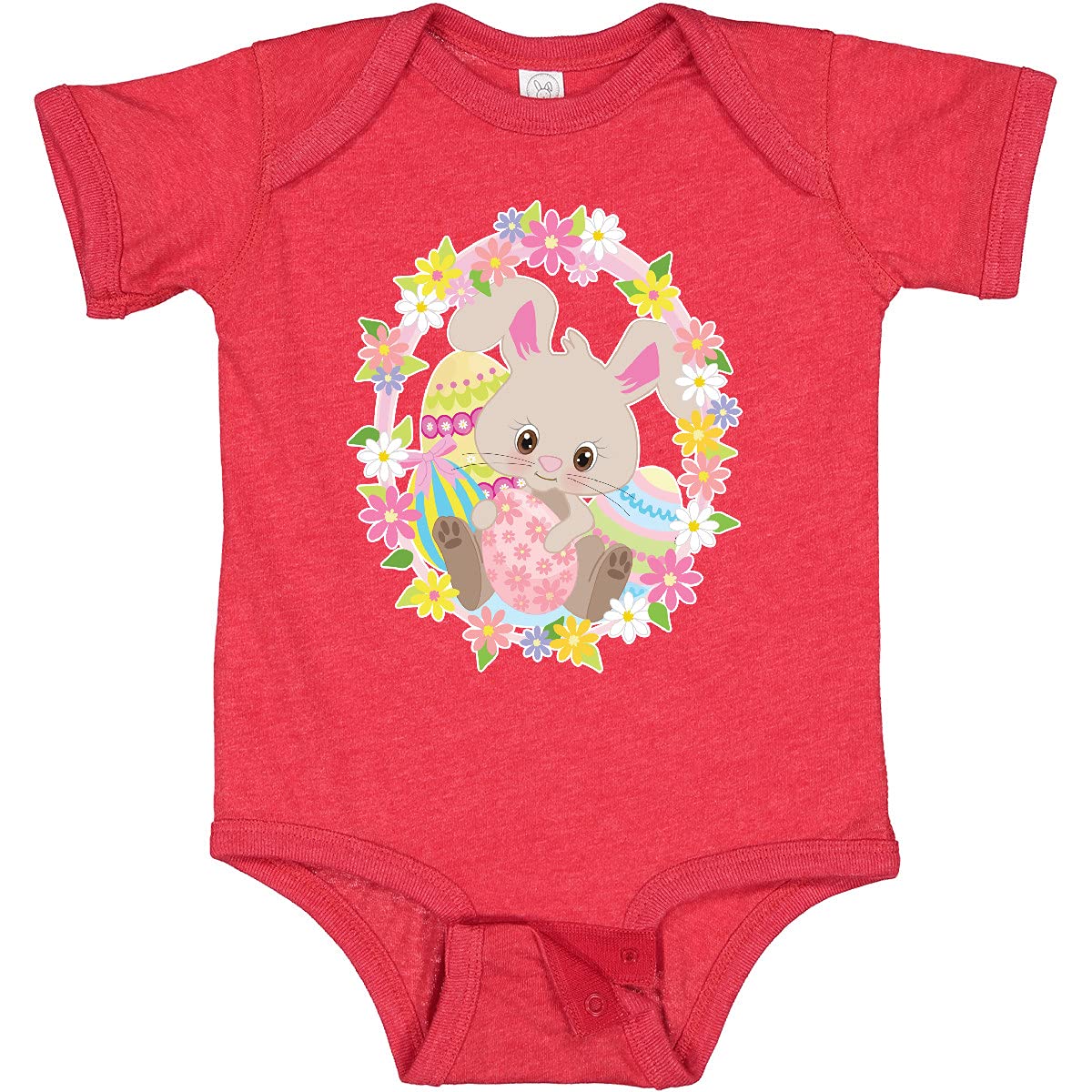 Inktastic Easter Bunny with Flowers and Eggs Baby Bodysuit - Cute Easter Outfit for Infants, Boys & Girls - Perfect for Easter Photos, Family Gatherings & Spring Celebrations