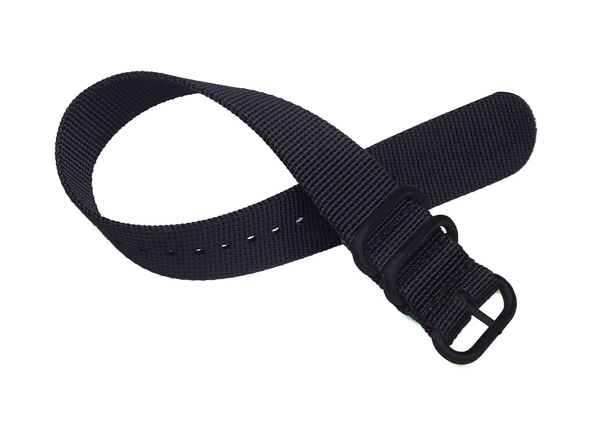 TIMEWHEEL® Premium 20mm Zulu 2-Ring PVD Black Nylon Watch Band Strap - Durable Military Style Watch Strap for Diving, Hiking & Outdoor Adventures
