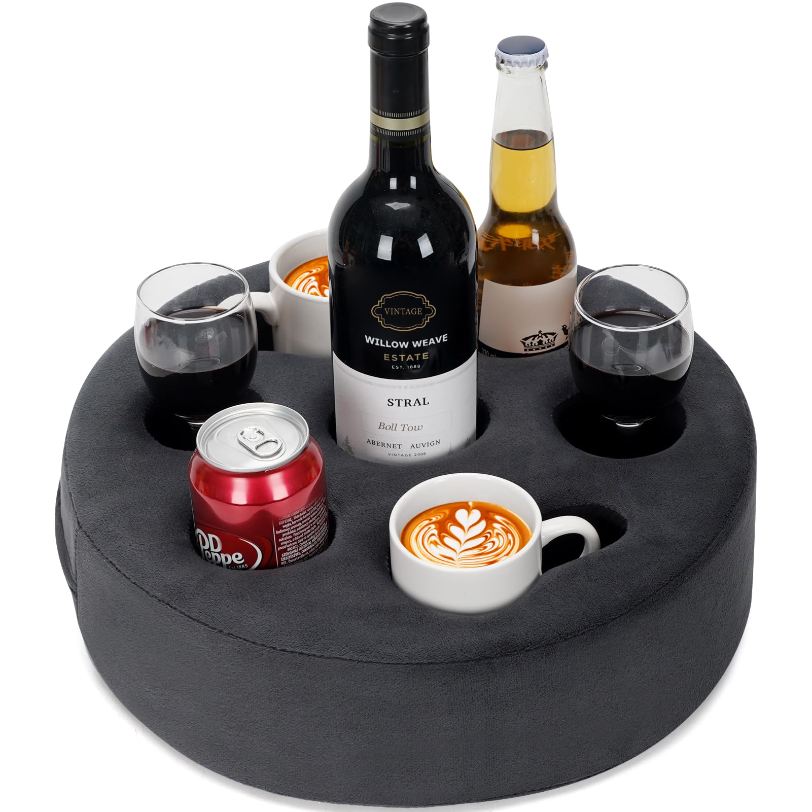 7-in-1 Multi-Functional Couch Cup Holder Pillow - Drink Caddy for Sofa, Bed, Car, RV & Beach - Grey - Perfect for Movie Nights, Road Trips and Relaxing Outdoors