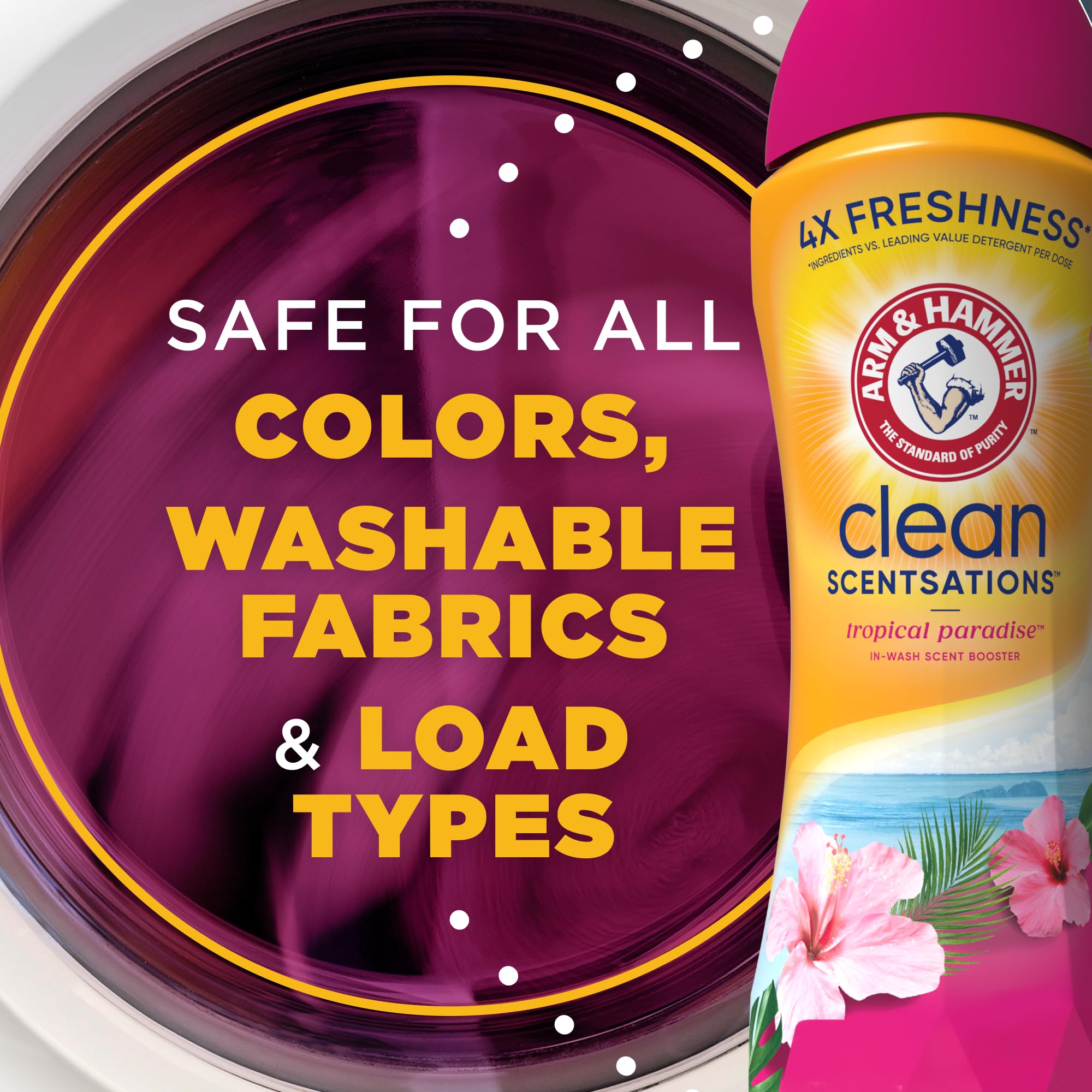 ARM & HAMMER Clean Scentsations In-Wash Scent Booster | Tropical Paradise Fragrance Laundry Crystals | 45 Oz | Long-Lasting Freshness for Clothes & Linens | Perfect for Laundry, Gym Bags & Travel