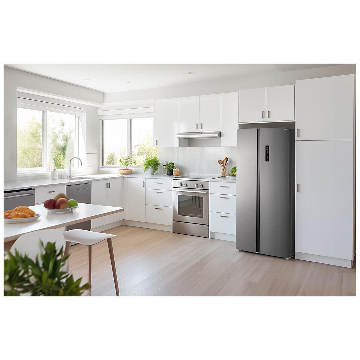 TCL 505L Side by Side Refrigerator - Energy Efficient, Frost Free, Grey (P525SBC) - Perfect for Modern Kitchens & Large Families